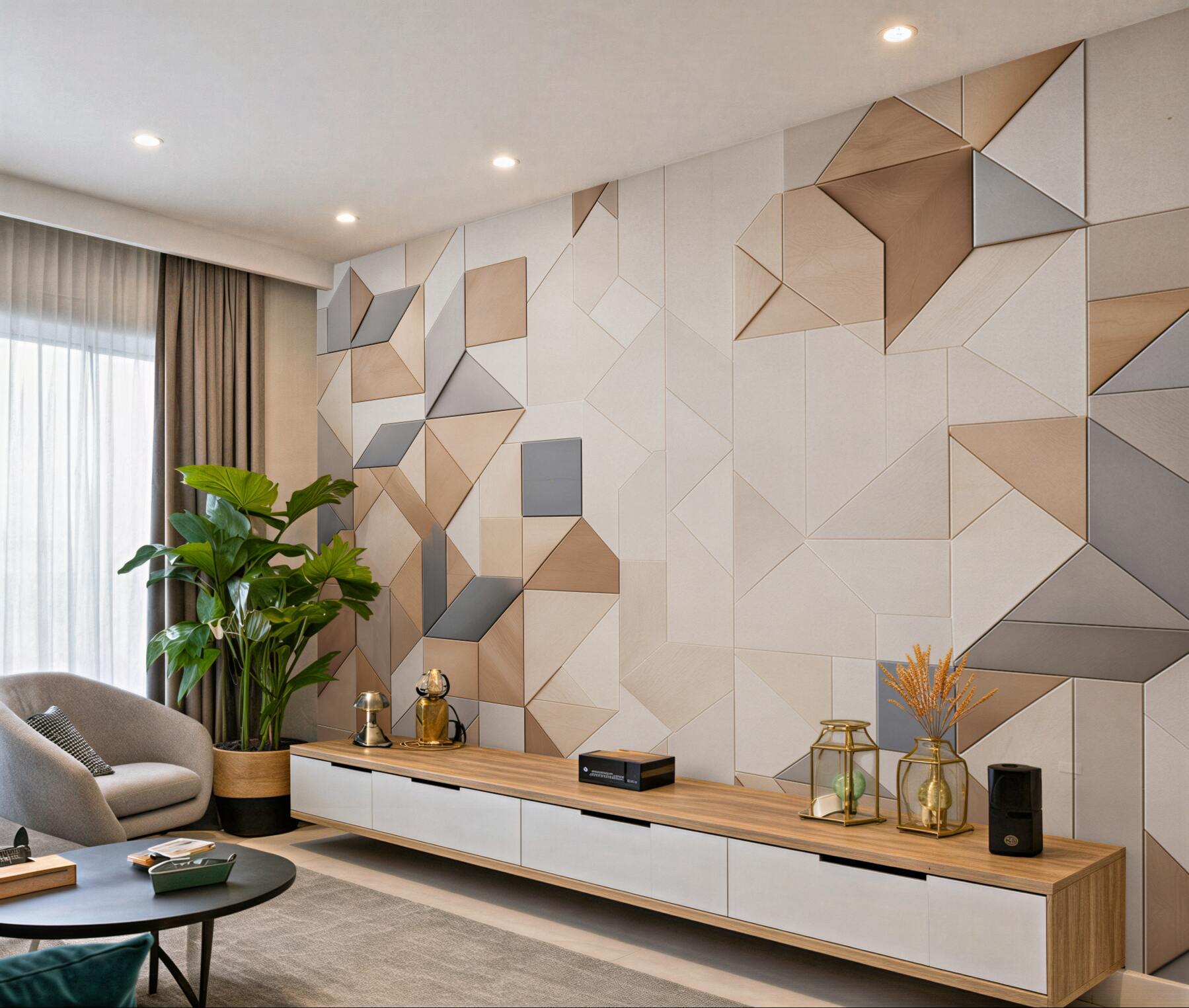 Fototapeta geometryczne panele drewniane beżowo szare nowoczesne 3D?v23