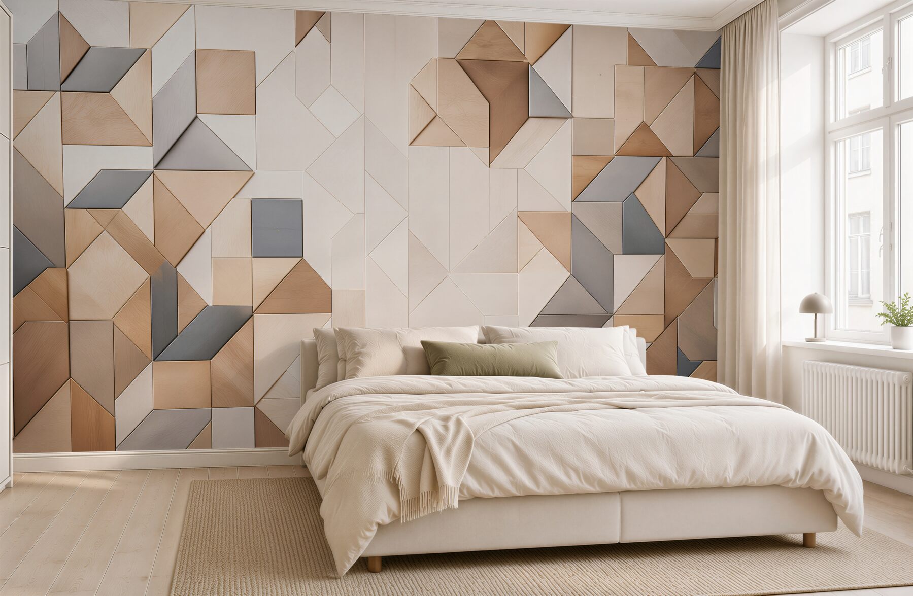 Fototapeta geometryczne panele drewniane beżowo szare nowoczesne 3D?v23