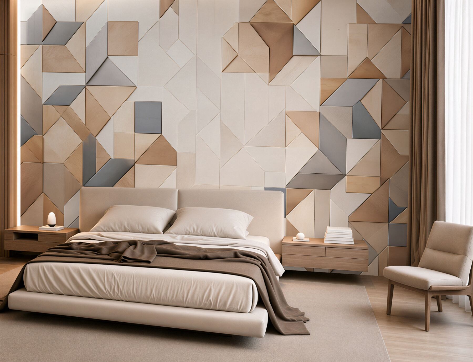 Fototapeta geometryczne panele drewniane beżowo szare nowoczesne 3D?v23