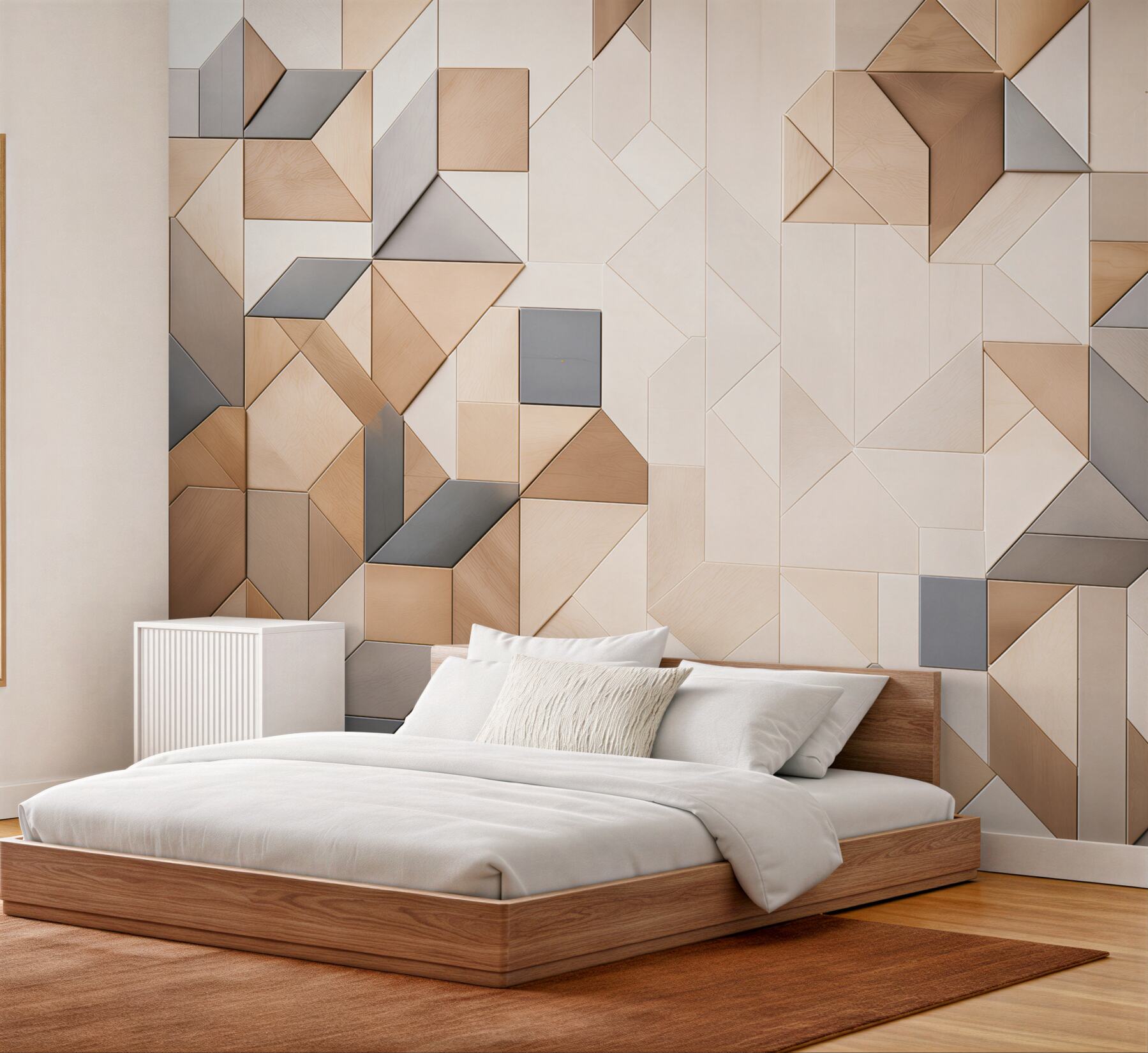 Fototapeta geometryczne panele drewniane beżowo szare nowoczesne 3D?v23