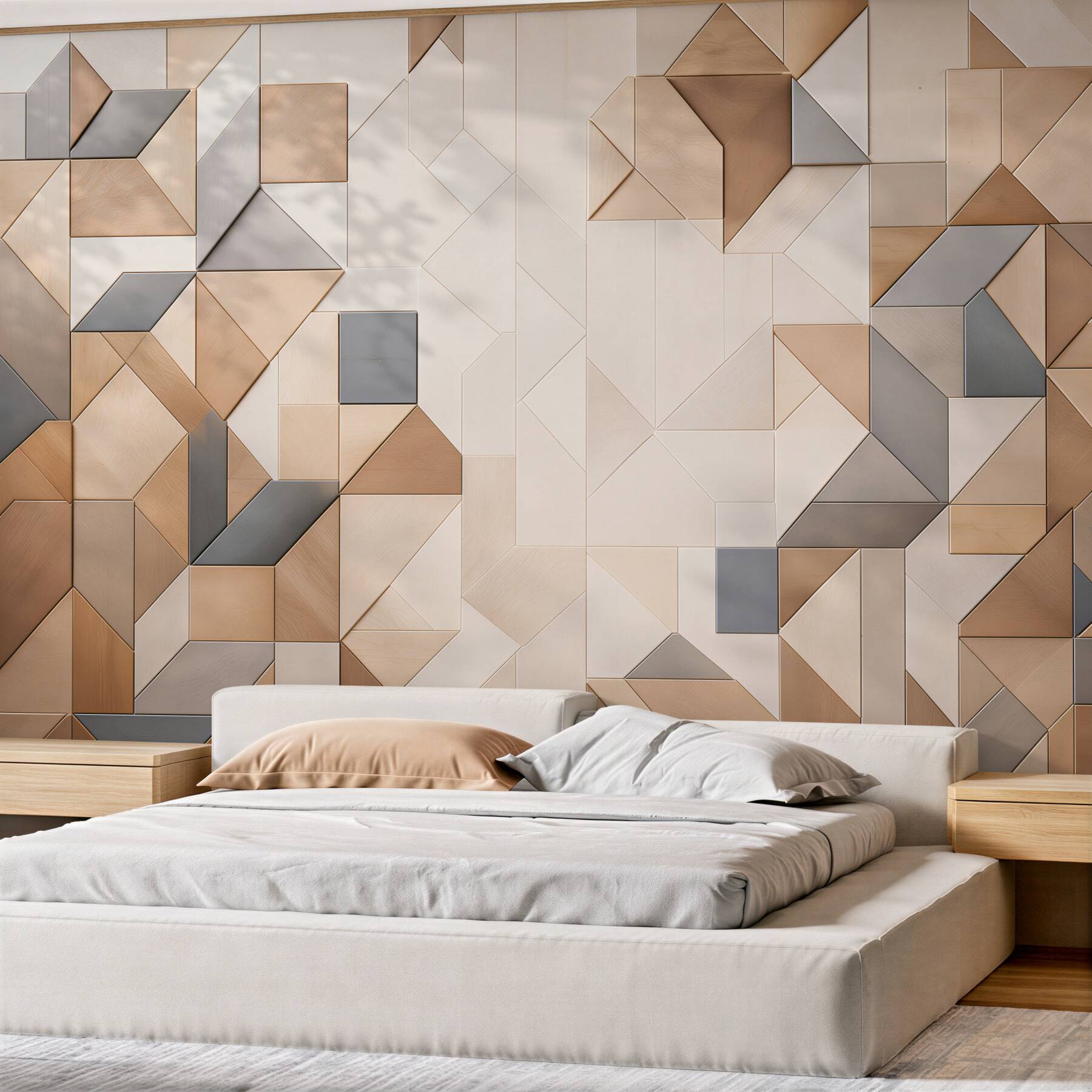 Fototapeta geometryczne panele drewniane beżowo szare nowoczesne 3D?v23