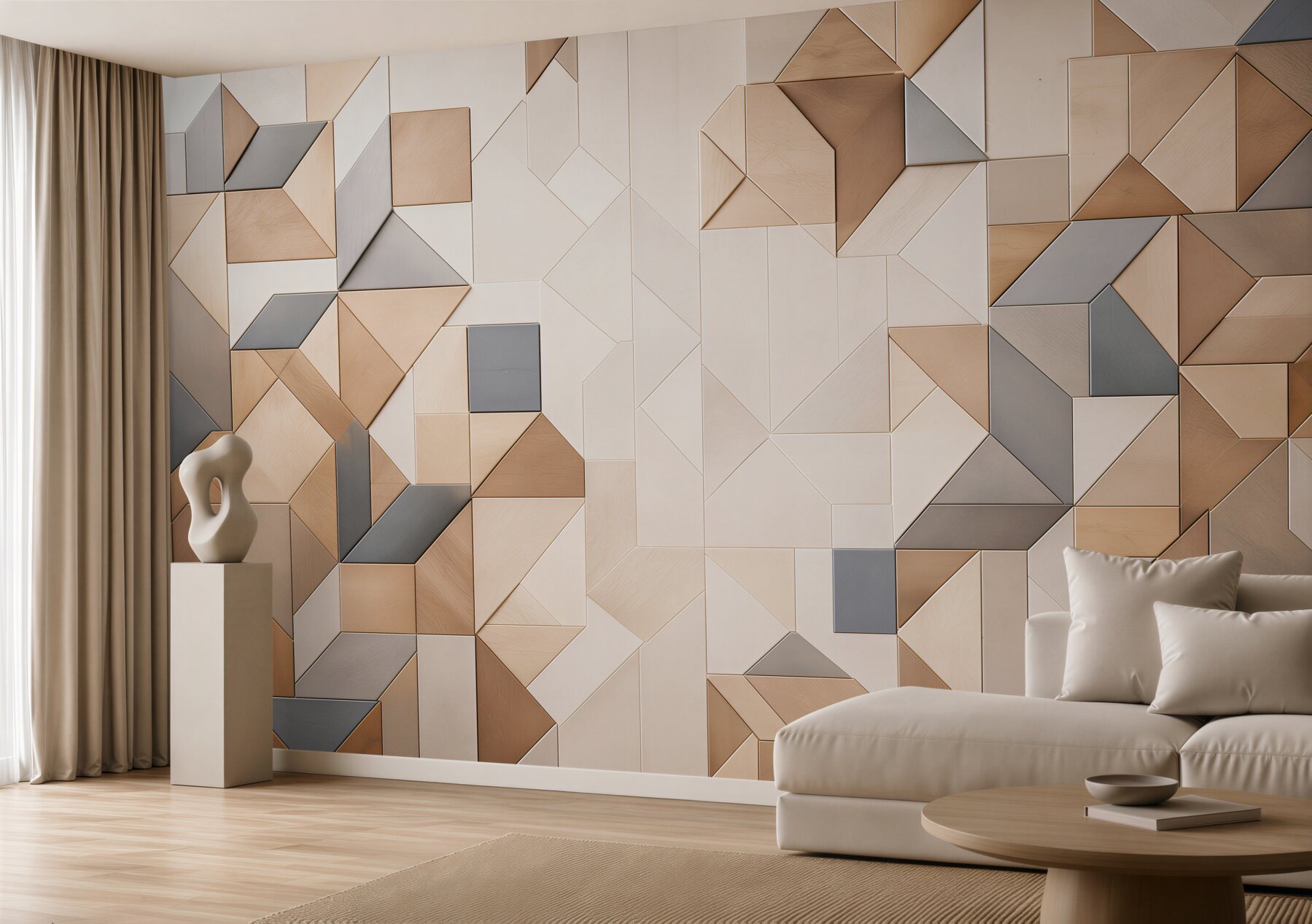 Fototapeta geometryczne panele drewniane beżowo szare nowoczesne 3D?v23