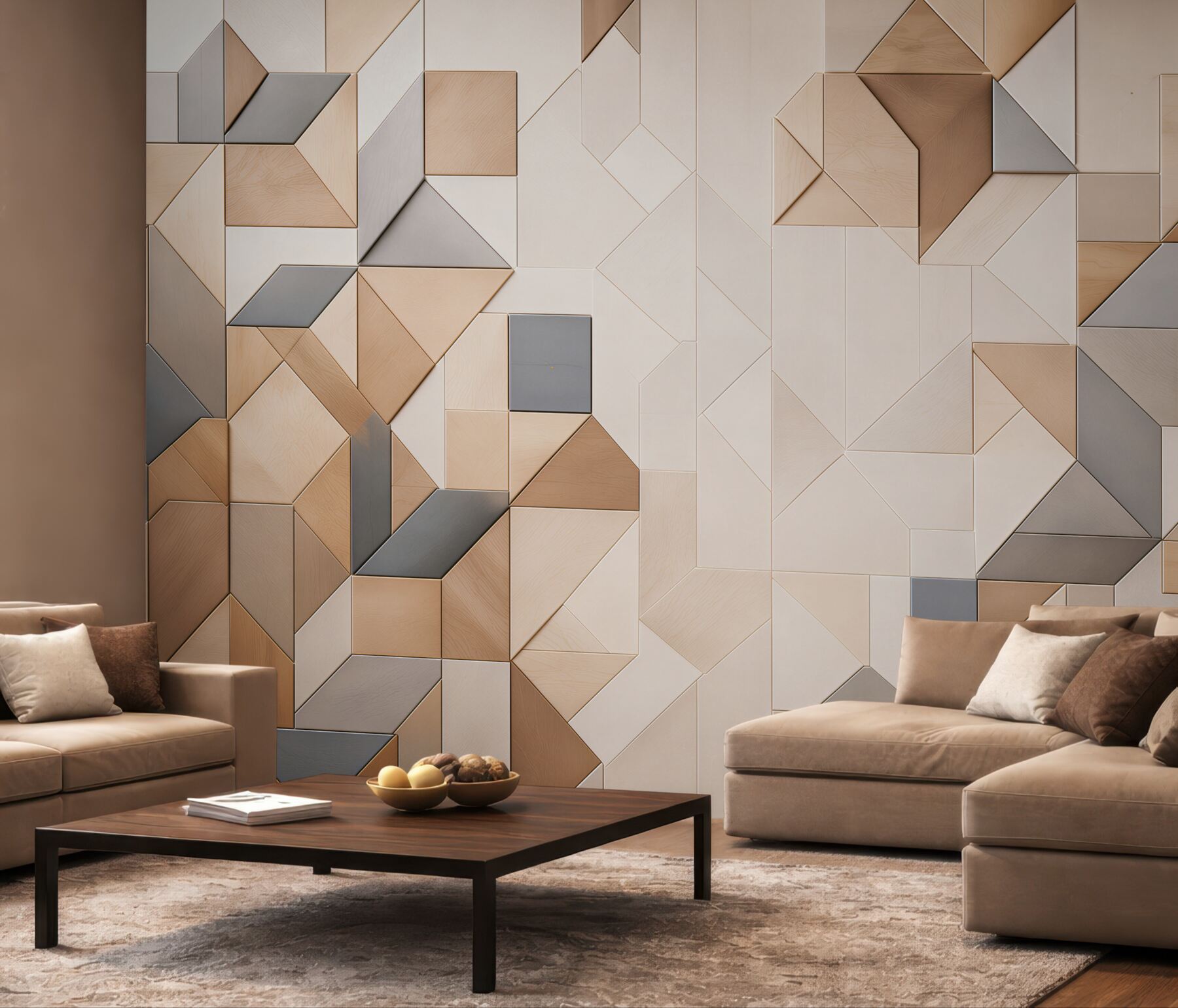 Fototapeta geometryczne panele drewniane beżowo szare nowoczesne 3D?v23