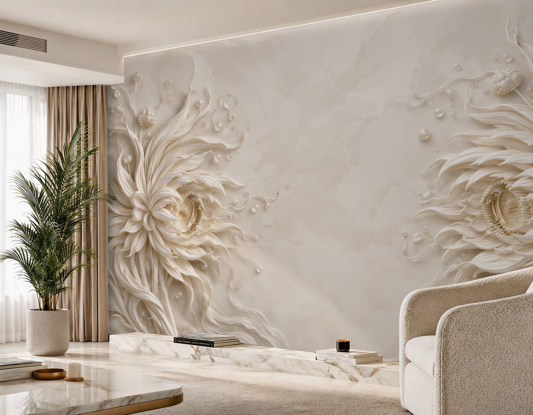 Fototapeta kwiaty przestrzenne beżowe 3D eleganckie do sypialni?v23
