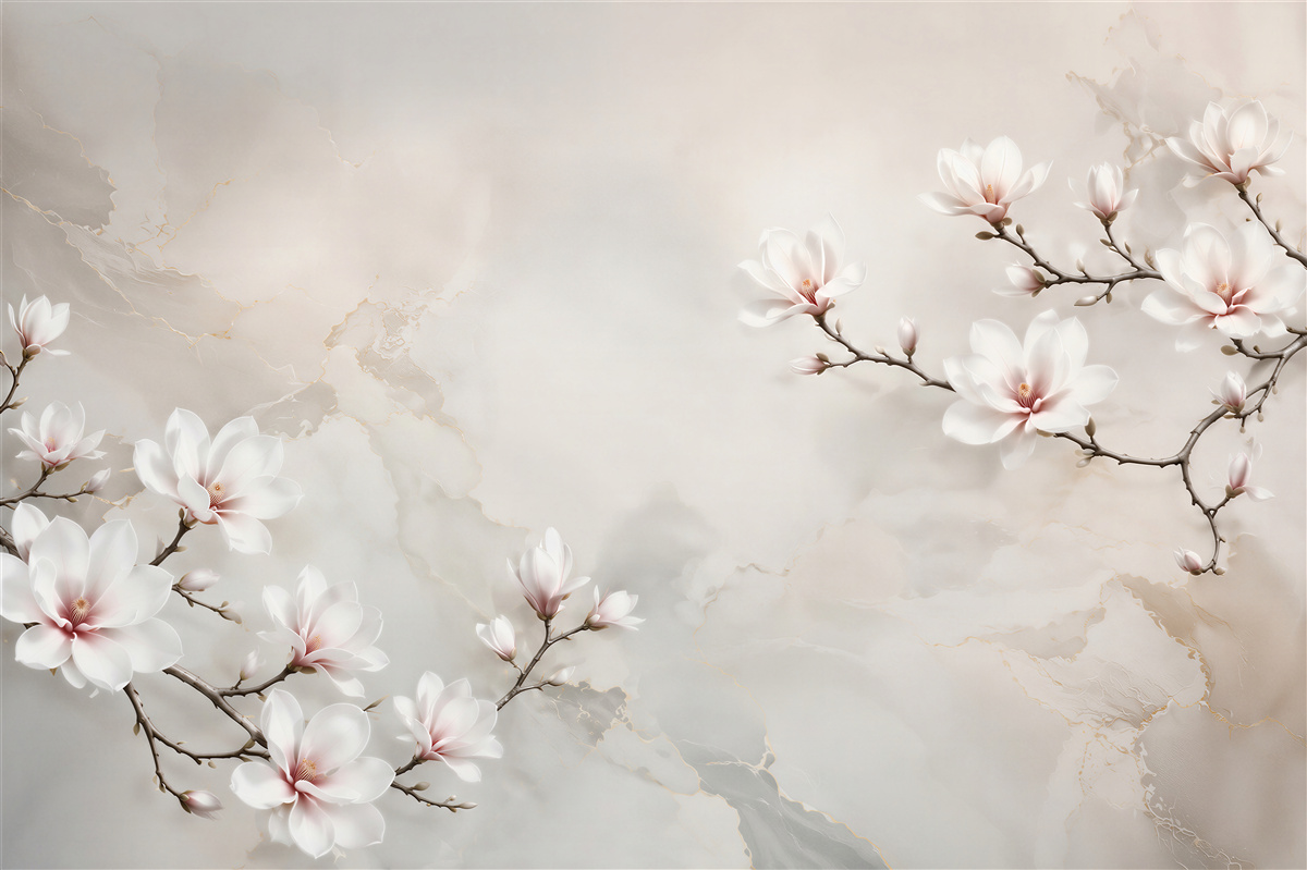 Fototapeta magnolie białe na jasnym marmurze subtelna elegancja