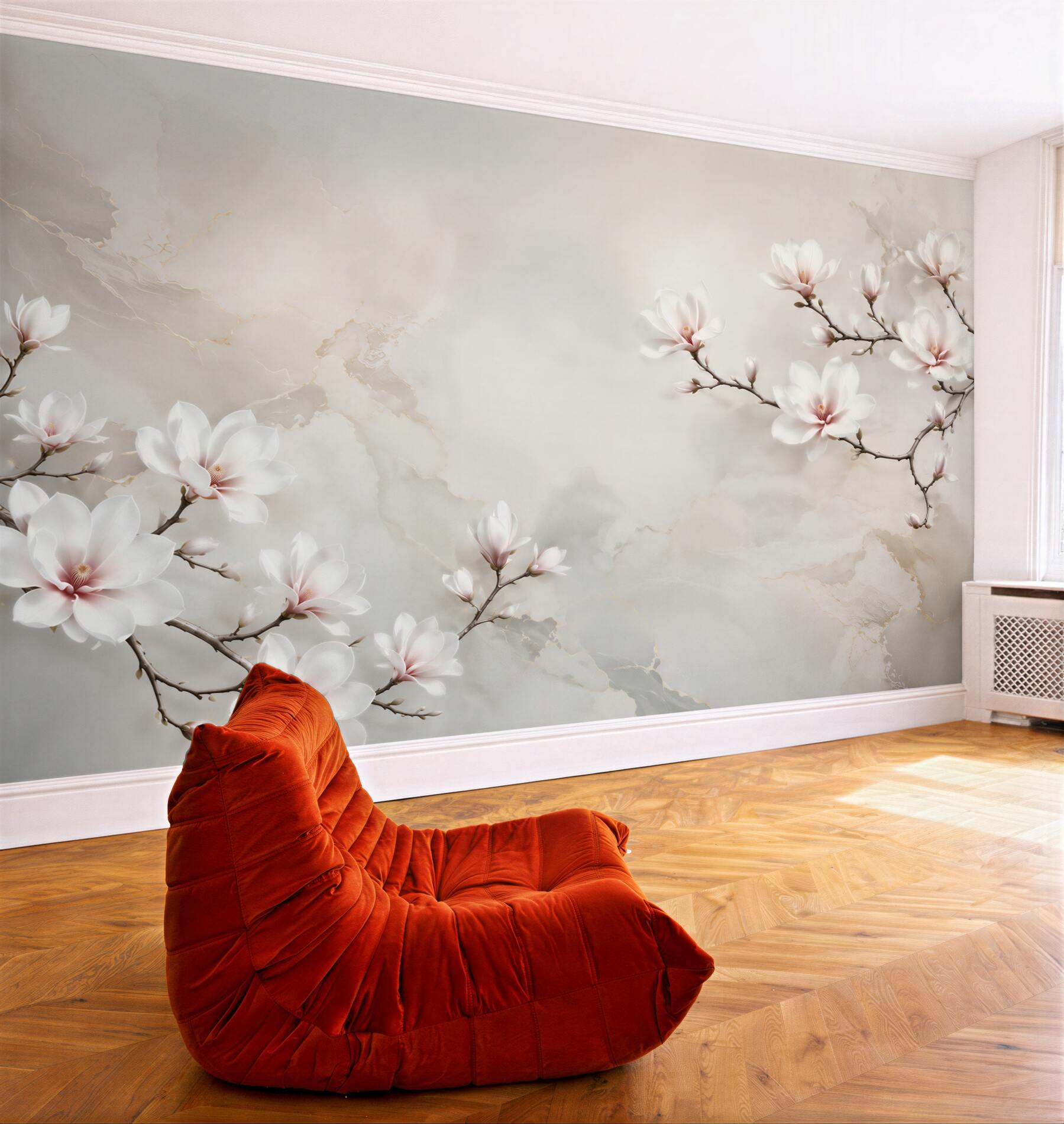 Fototapeta magnolie białe na jasnym marmurze subtelna elegancja?v23