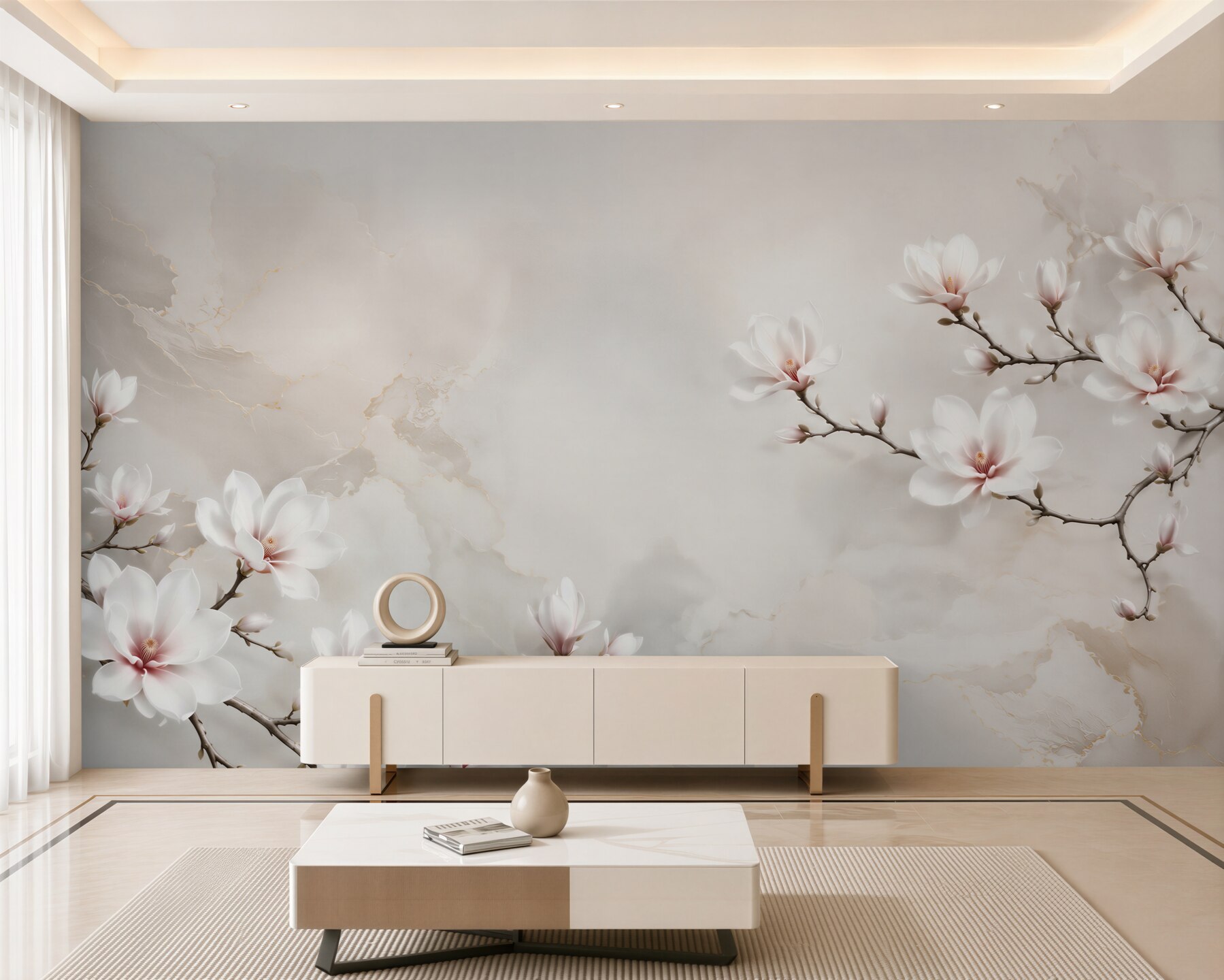 Fototapeta magnolie białe na jasnym marmurze subtelna elegancja?v23