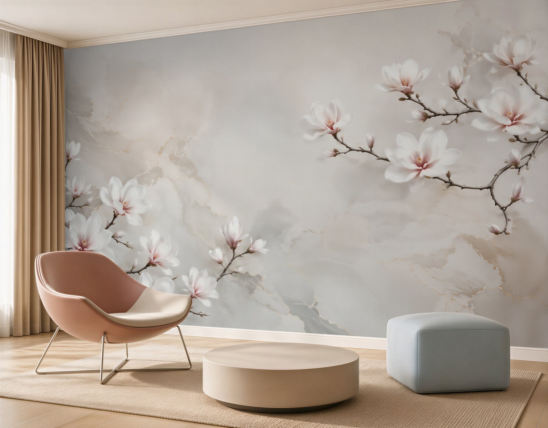 Fototapeta magnolie białe na jasnym marmurze subtelna elegancja