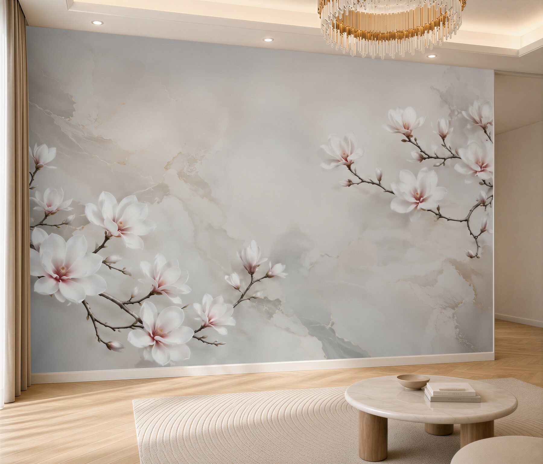 Fototapeta magnolie białe na jasnym marmurze subtelna elegancja?v23