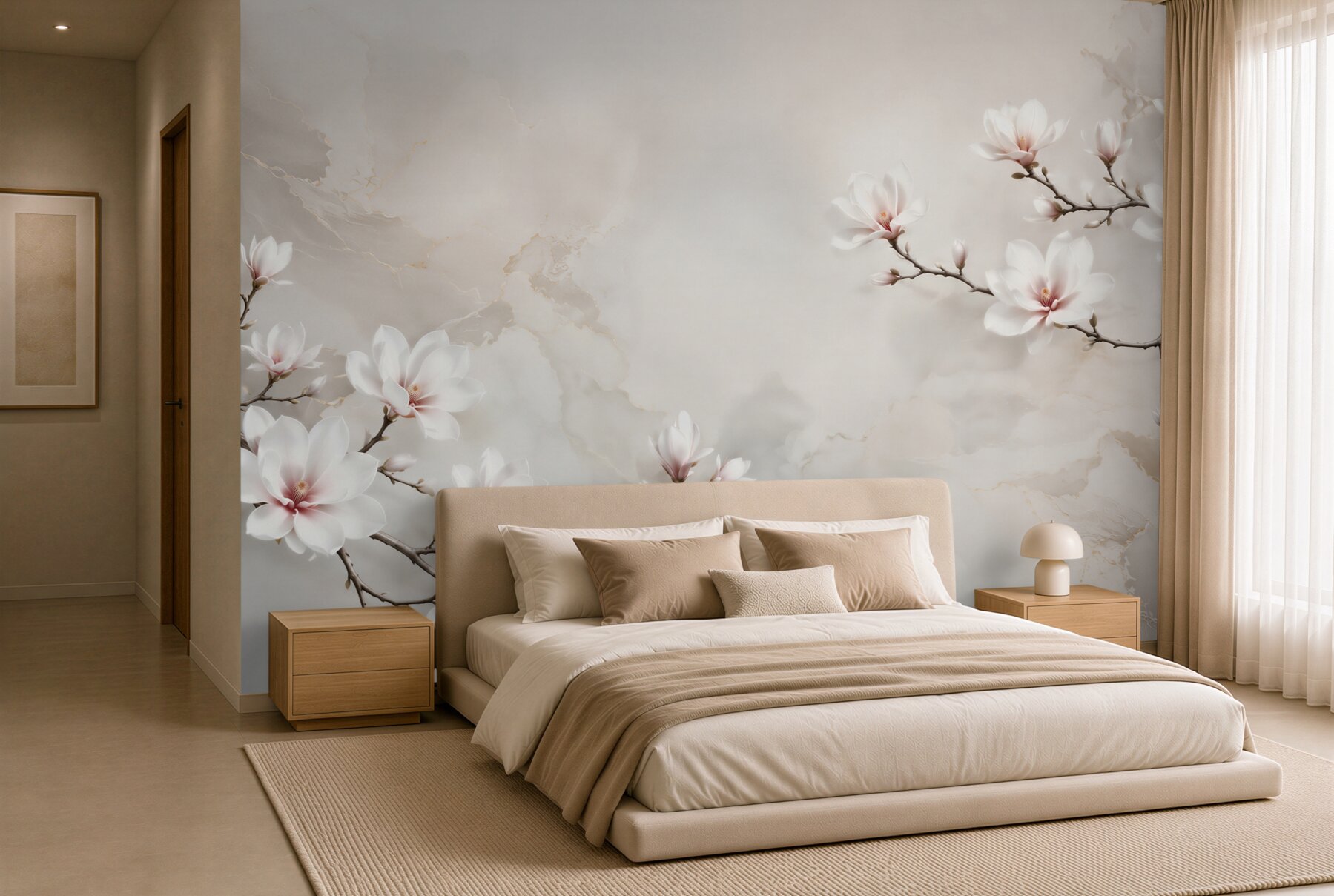 Fototapeta magnolie białe na jasnym marmurze subtelna elegancja?v23