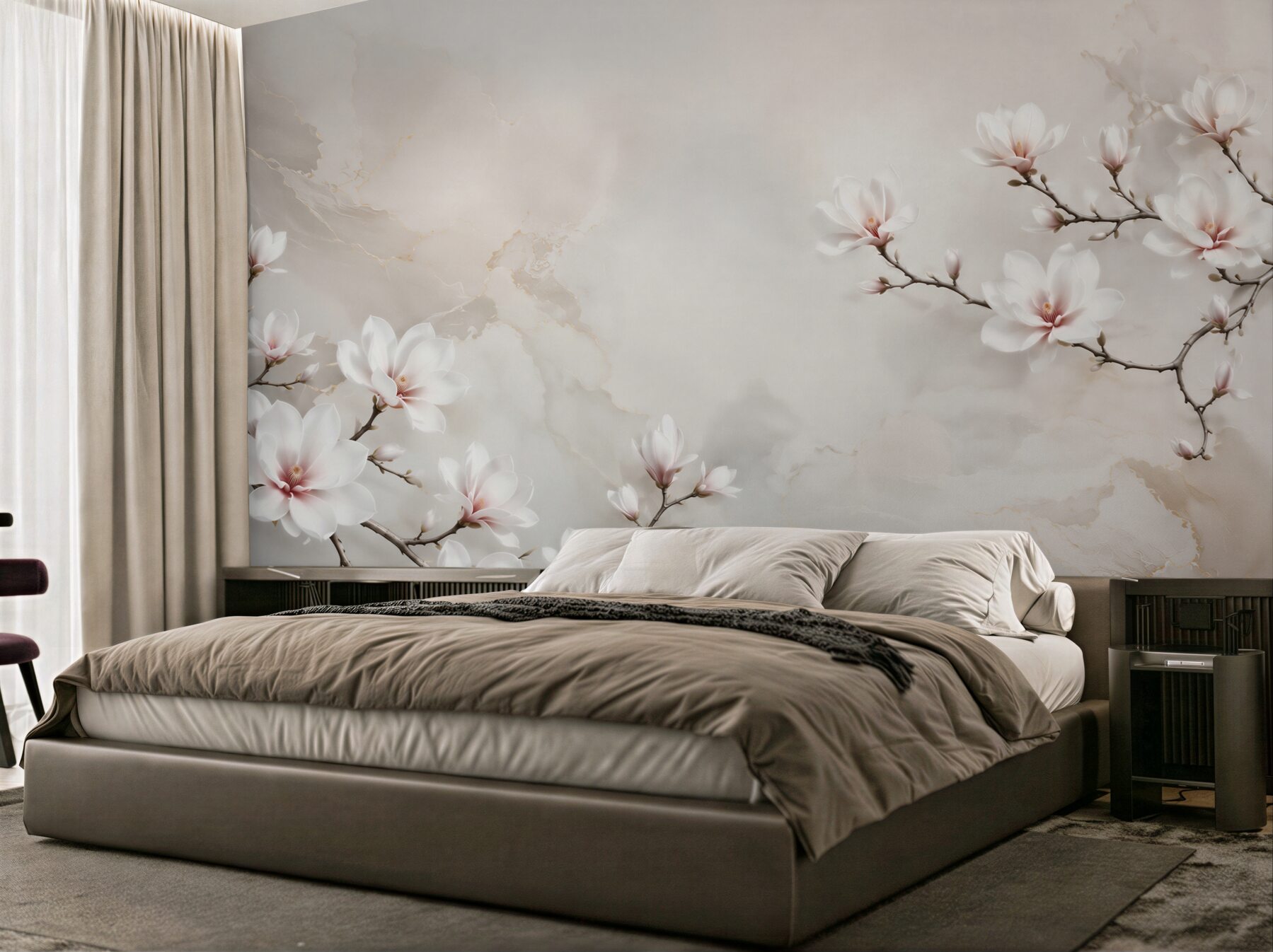 Fototapeta magnolie białe na jasnym marmurze subtelna elegancja?v23