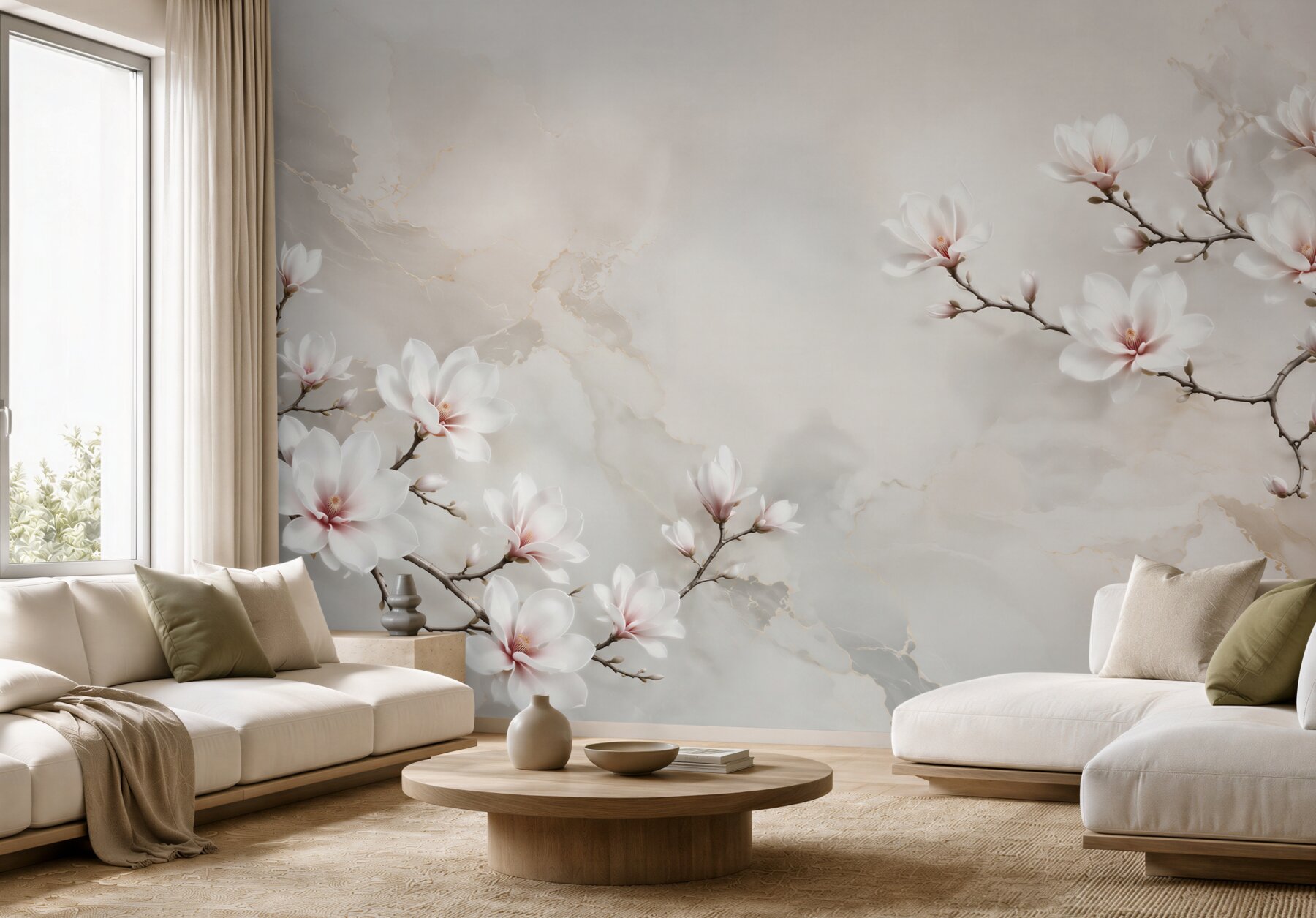 Fototapeta magnolie białe na jasnym marmurze subtelna elegancja?v23