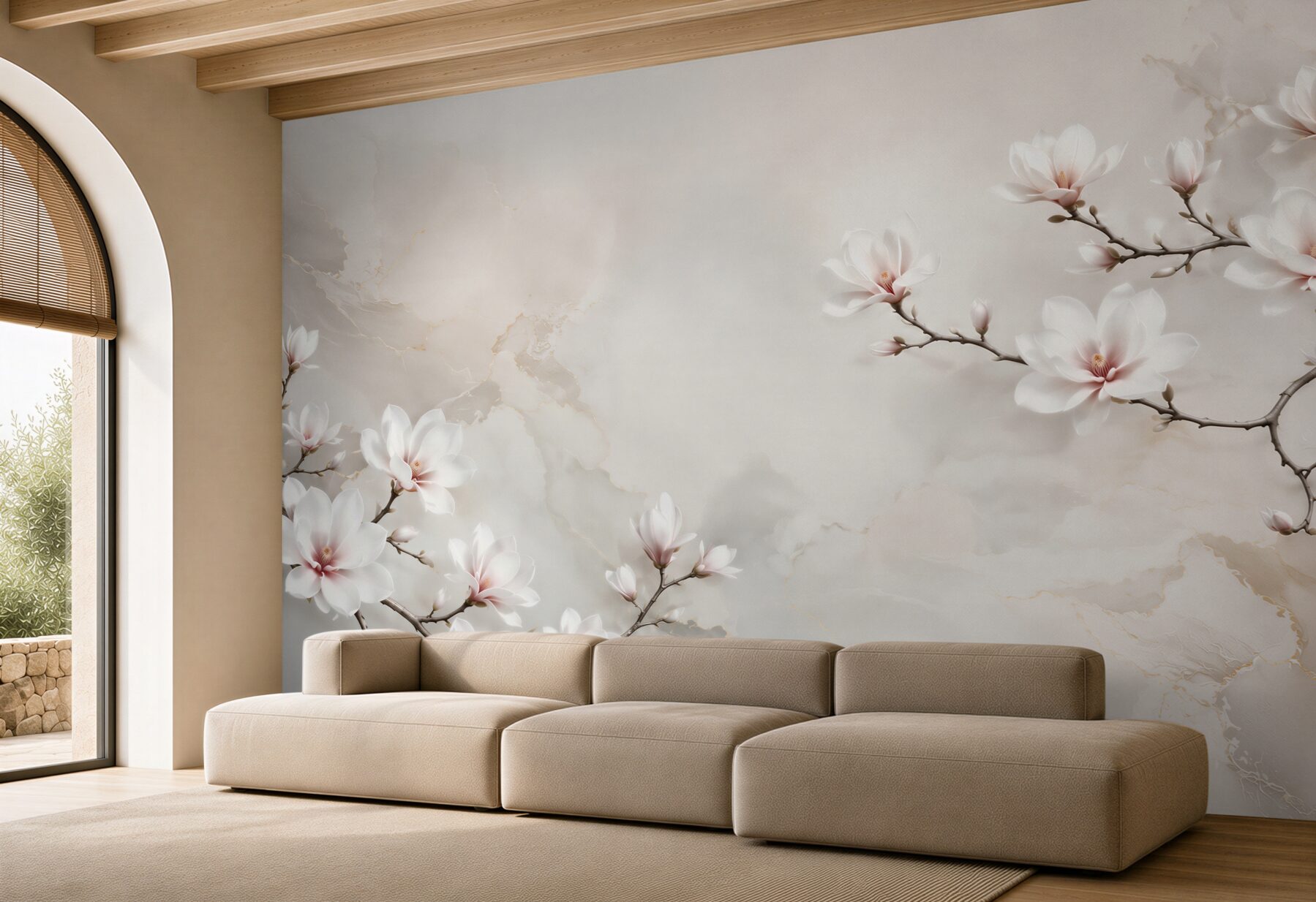 Fototapeta magnolie białe na jasnym marmurze subtelna elegancja?v23