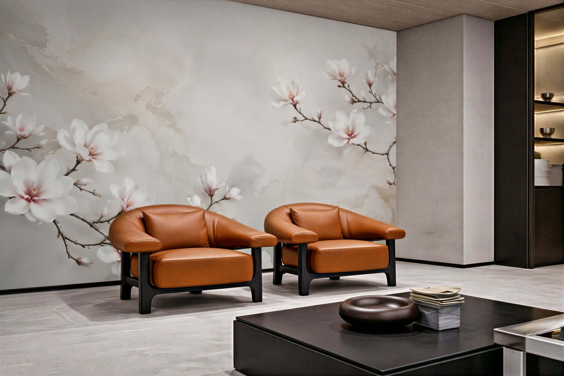 Fototapeta magnolie białe na jasnym marmurze subtelna elegancja?v23
