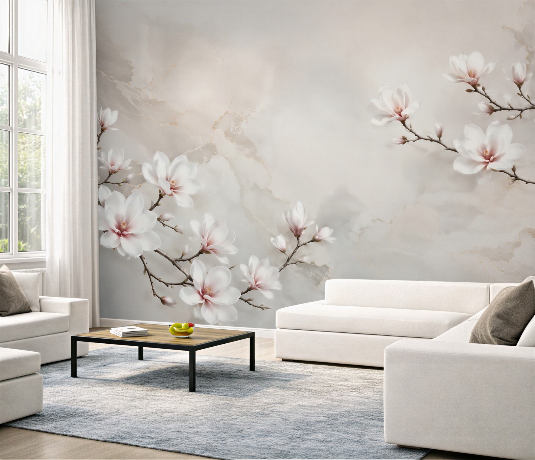 Fototapeta magnolie białe na jasnym marmurze subtelna elegancja?v23