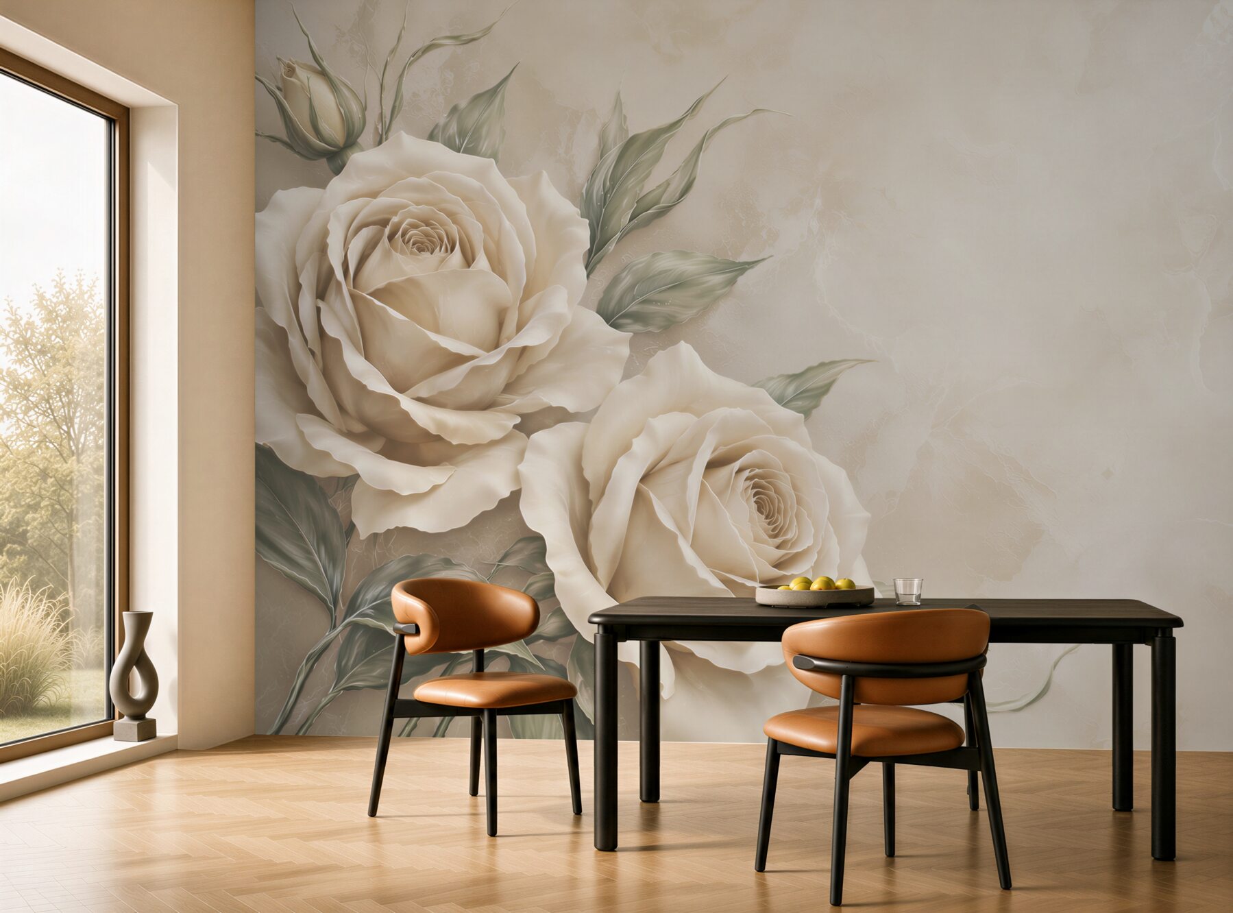 Fototapeta kremowe róże na beżowym tle elegancka do sypialni?v23