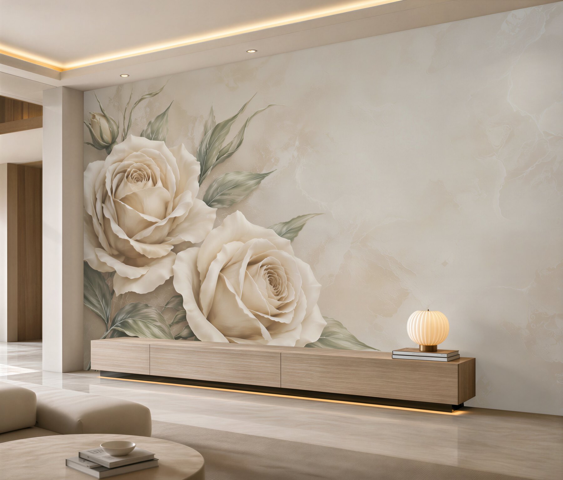 Fototapeta kremowe róże na beżowym tle elegancka do sypialni?v23