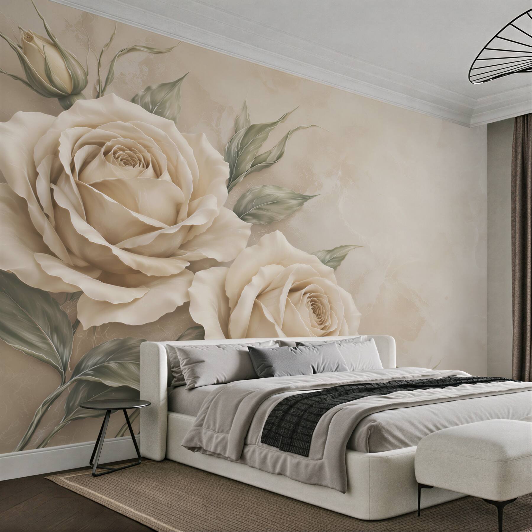 Fototapeta kremowe róże na beżowym tle elegancka do sypialni?v23