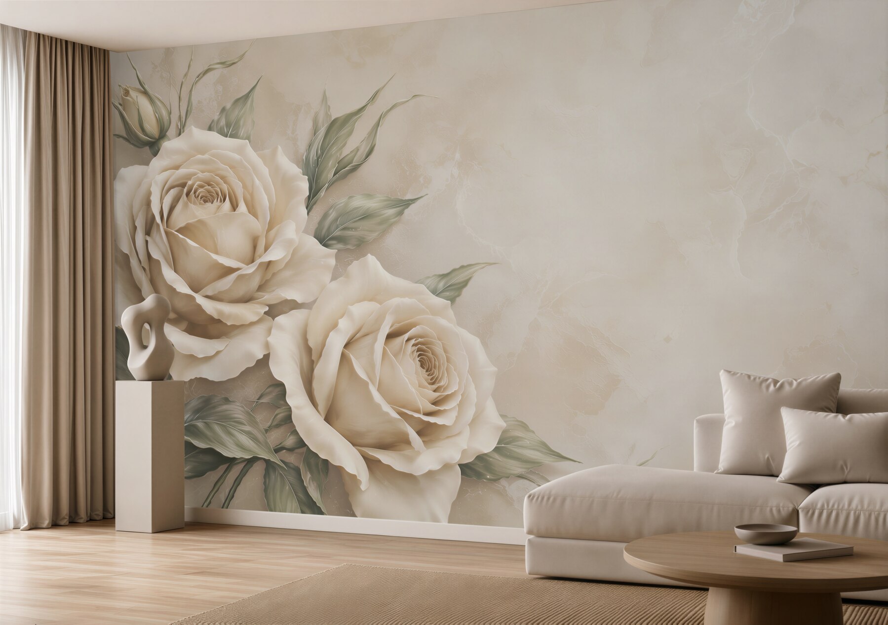 Fototapeta kremowe róże na beżowym tle elegancka do sypialni?v23