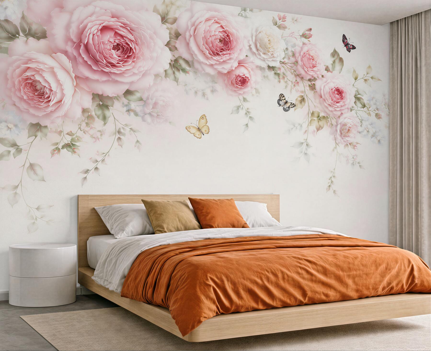 Fototapeta różowe peonie z motylami na jasnym tle subtelna romantyczna?v23
