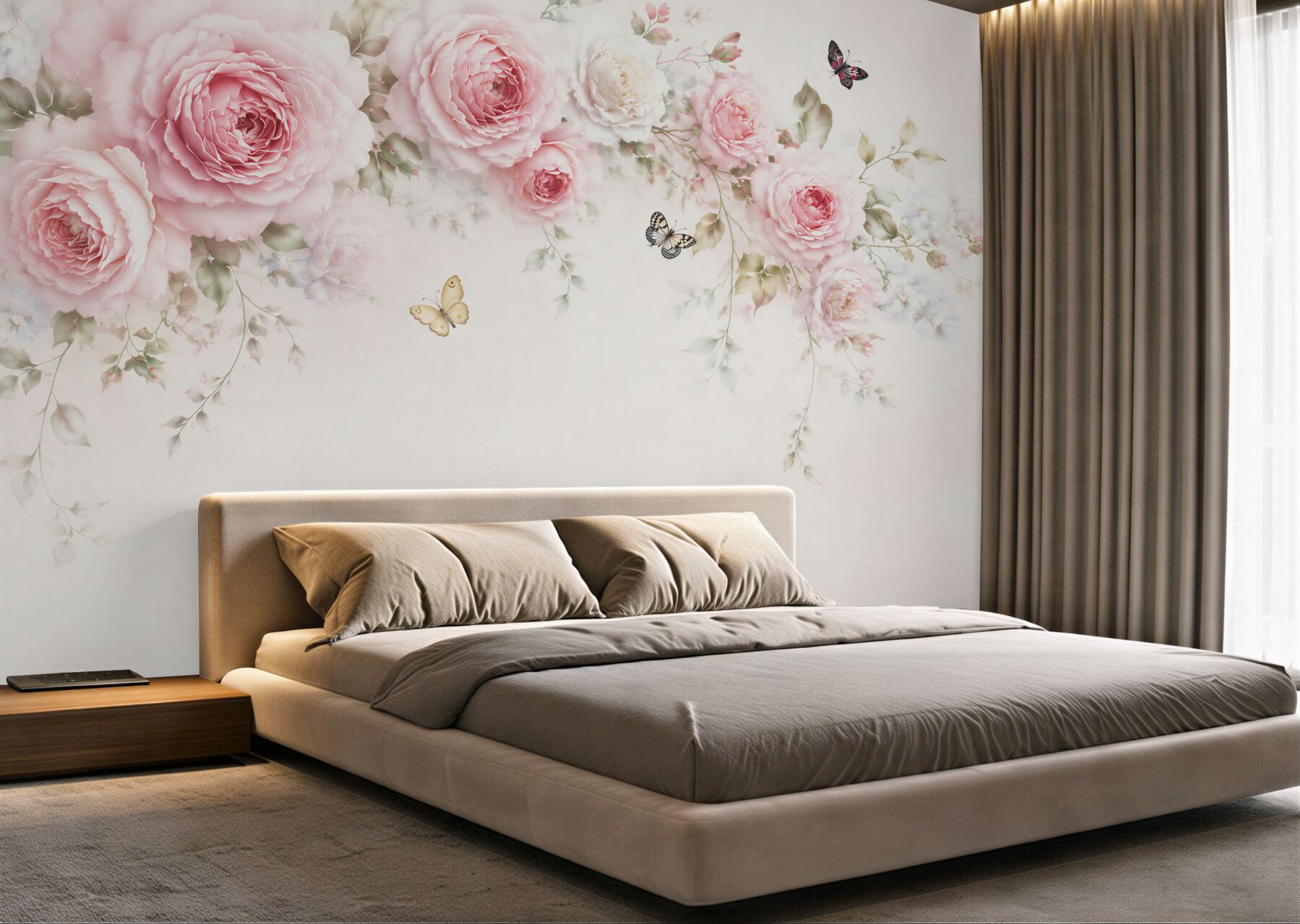 Fototapeta różowe peonie z motylami na jasnym tle subtelna romantyczna?v23