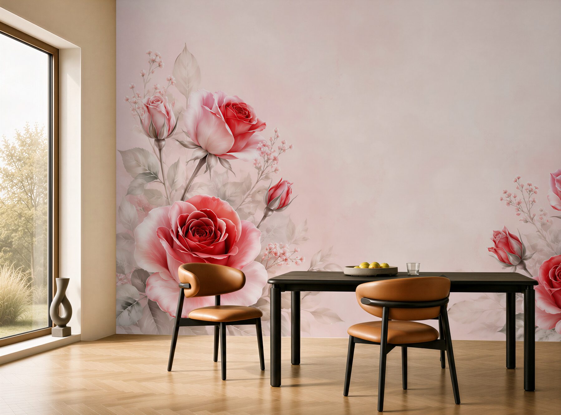 Fototapeta czerwone róże na pudrowym tle elegancka romantyczna?v23