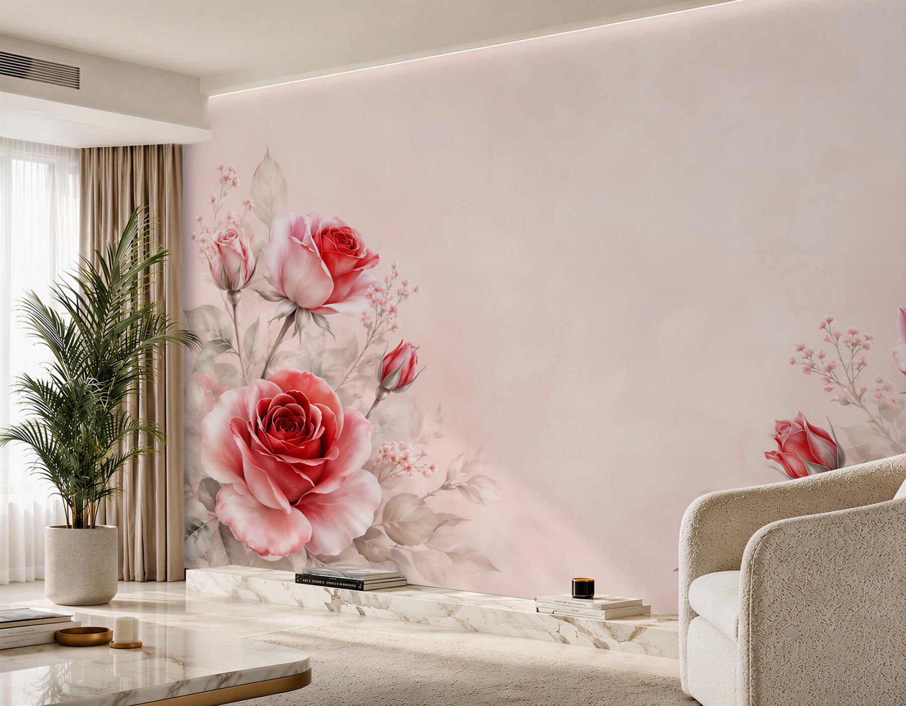 Fototapeta czerwone róże na pudrowym tle elegancka romantyczna?v23