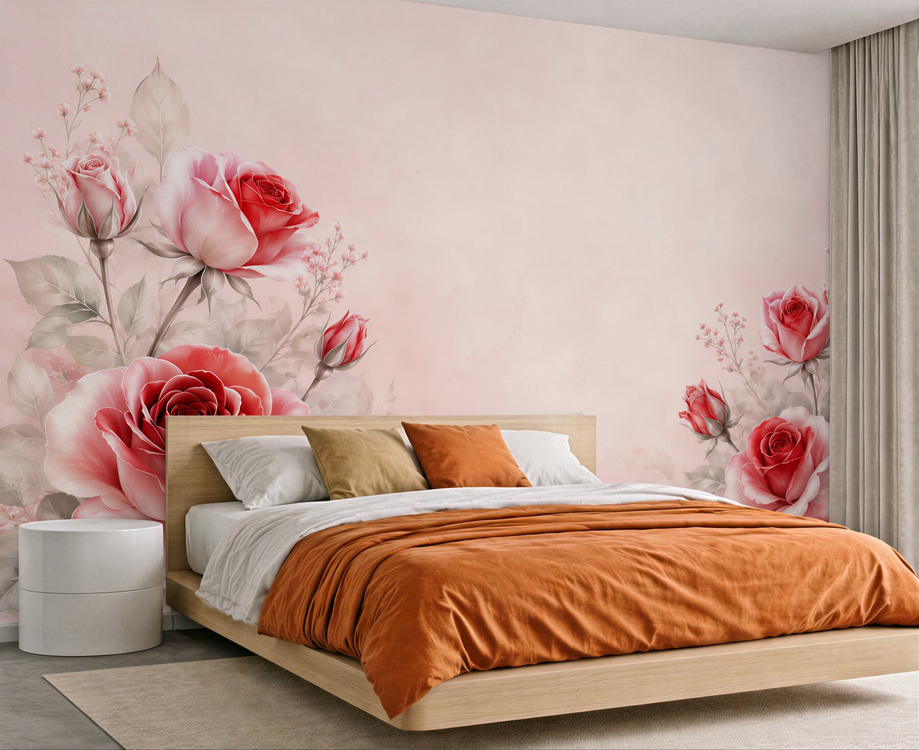 Fototapeta czerwone róże na pudrowym tle elegancka romantyczna?v23