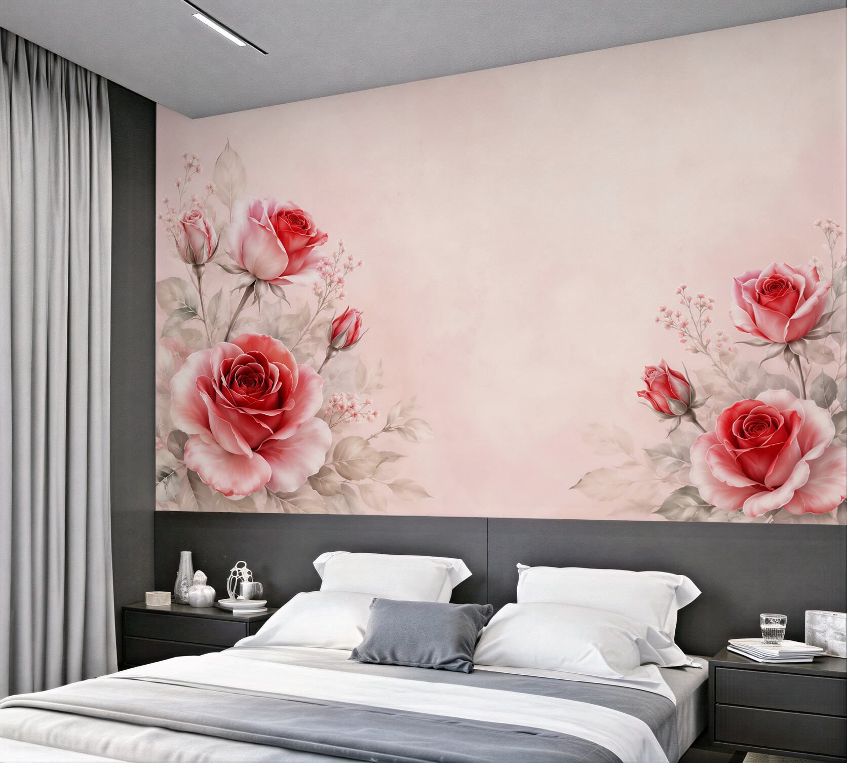 Fototapeta czerwone róże na pudrowym tle elegancka romantyczna?v23
