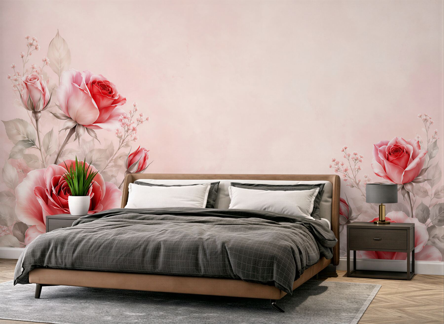 Fototapeta czerwone róże na pudrowym tle elegancka romantyczna?v23