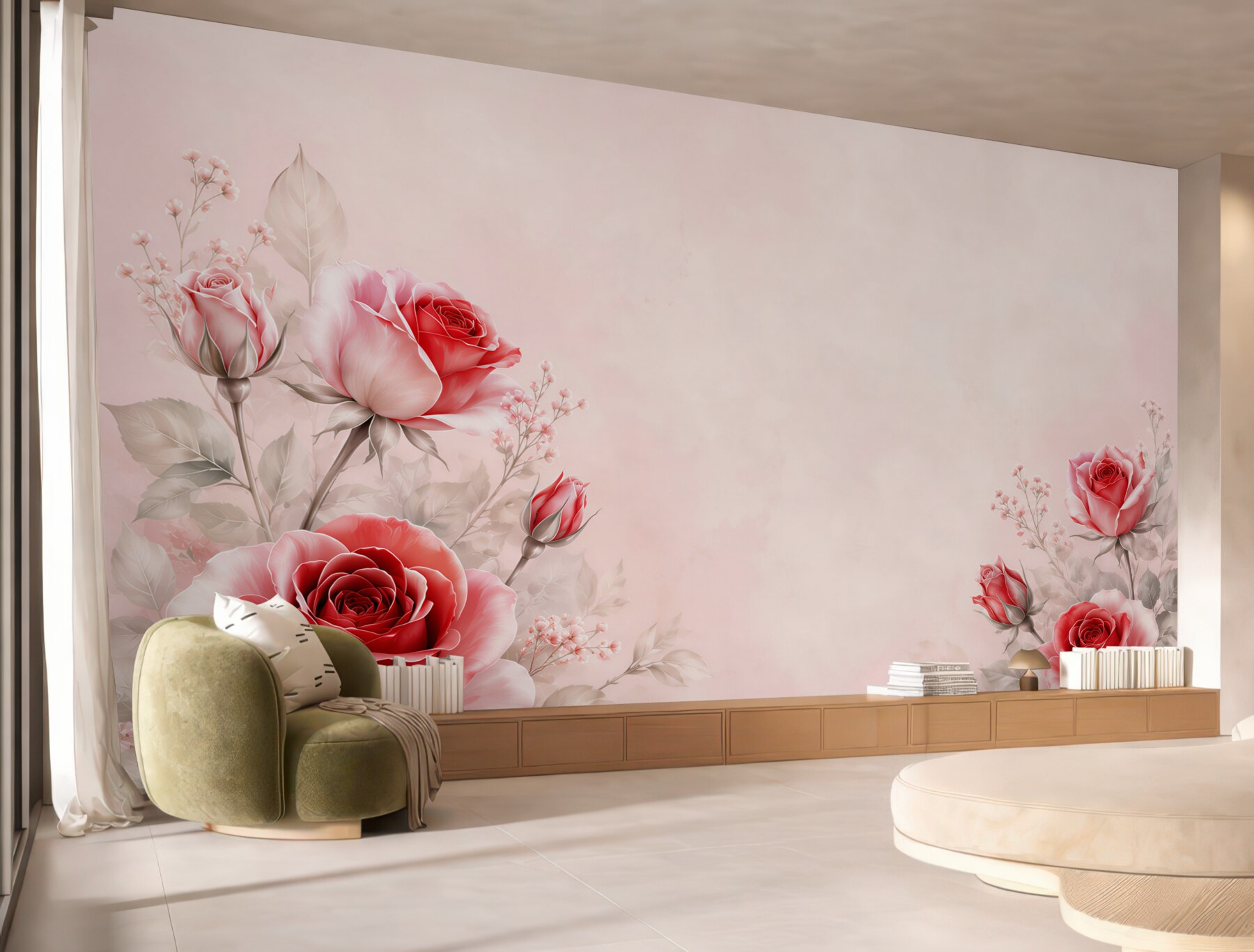 Fototapeta czerwone róże na pudrowym tle elegancka romantyczna?v23