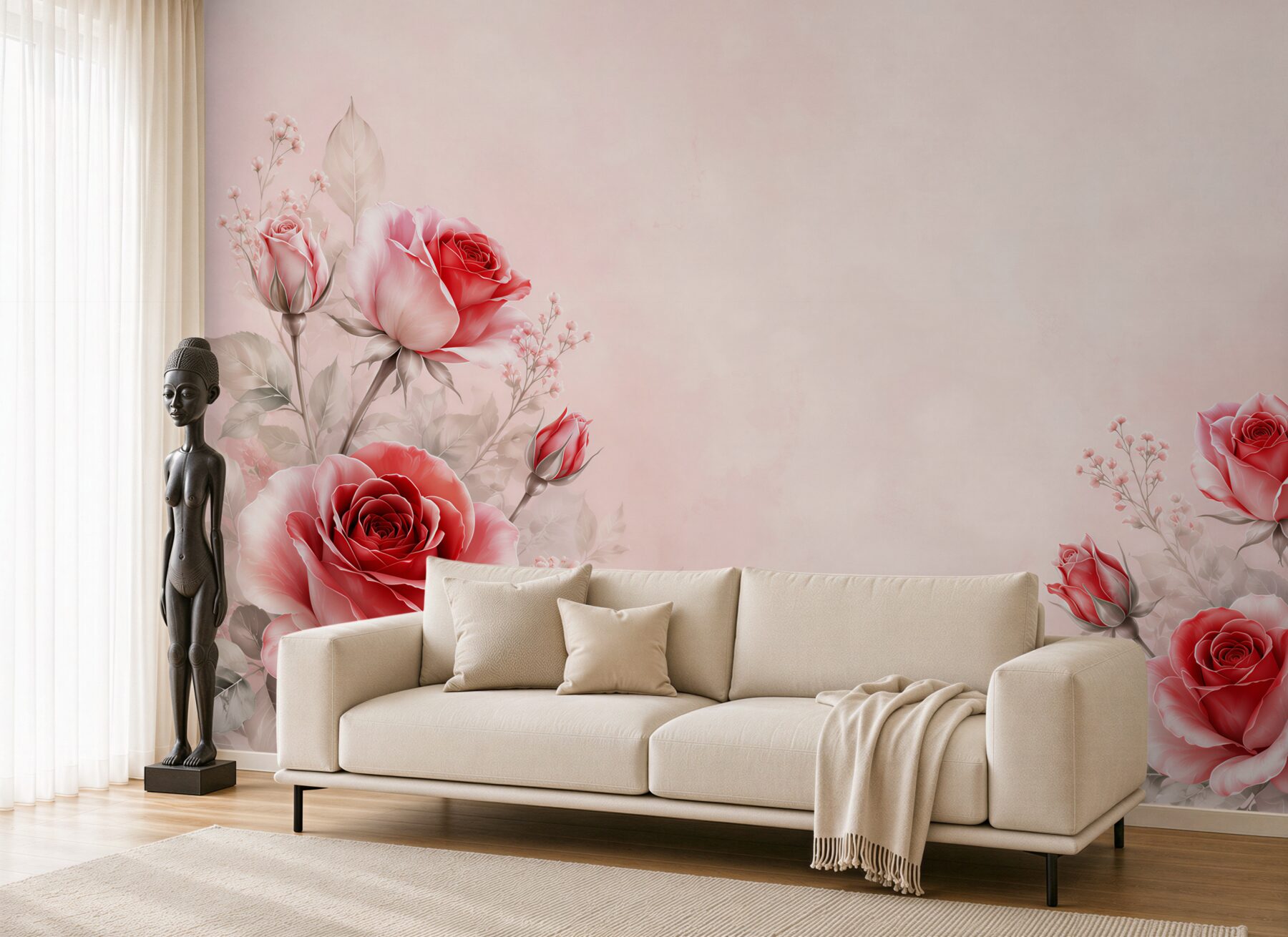 Fototapeta czerwone róże na pudrowym tle elegancka romantyczna?v23