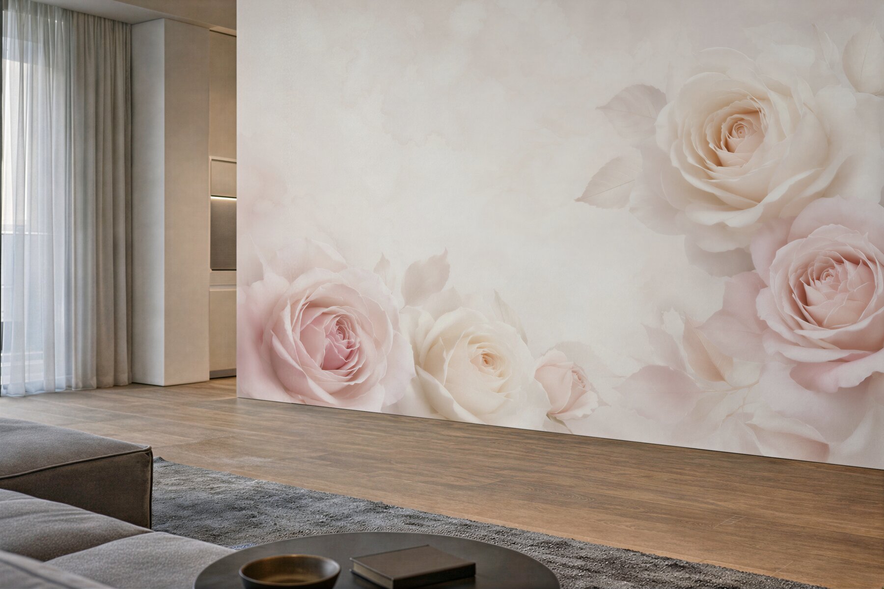 Fototapeta delikatne róże kremowo różowe elegancka do sypialni?v23