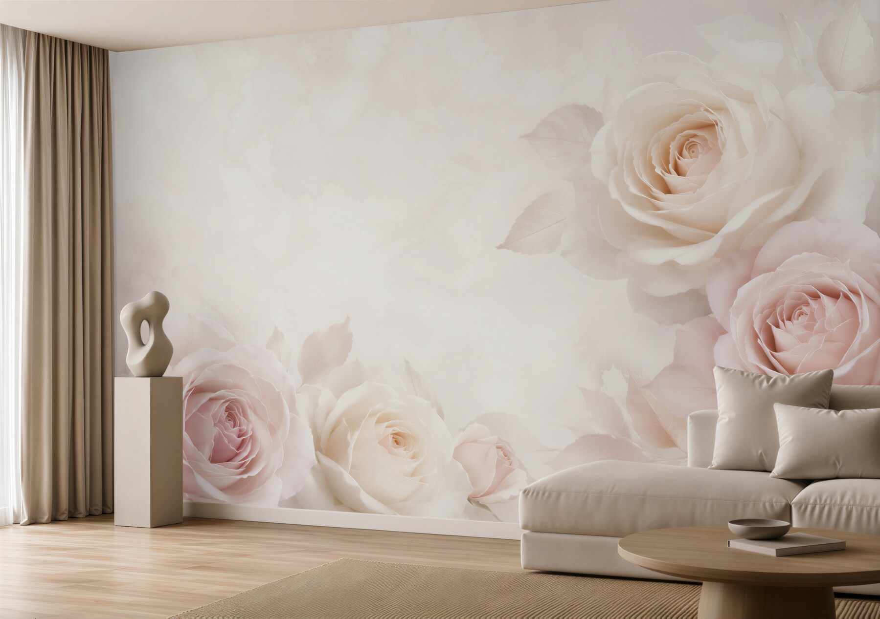 Fototapeta delikatne róże kremowo różowe elegancka do sypialni?v23