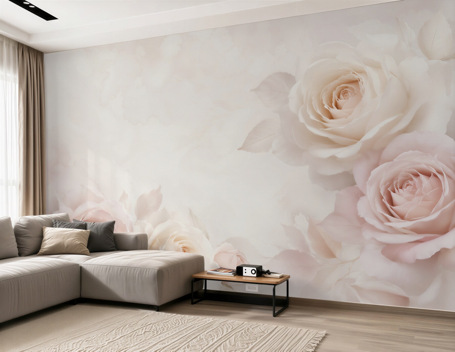 Fototapeta delikatne róże kremowo różowe elegancka do sypialni