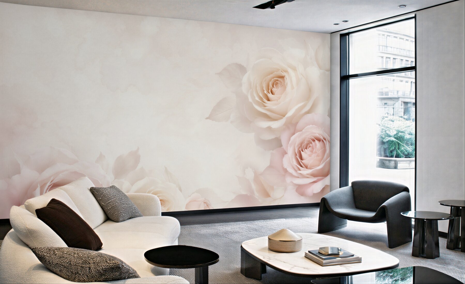Fototapeta delikatne róże kremowo różowe elegancka do sypialni?v23