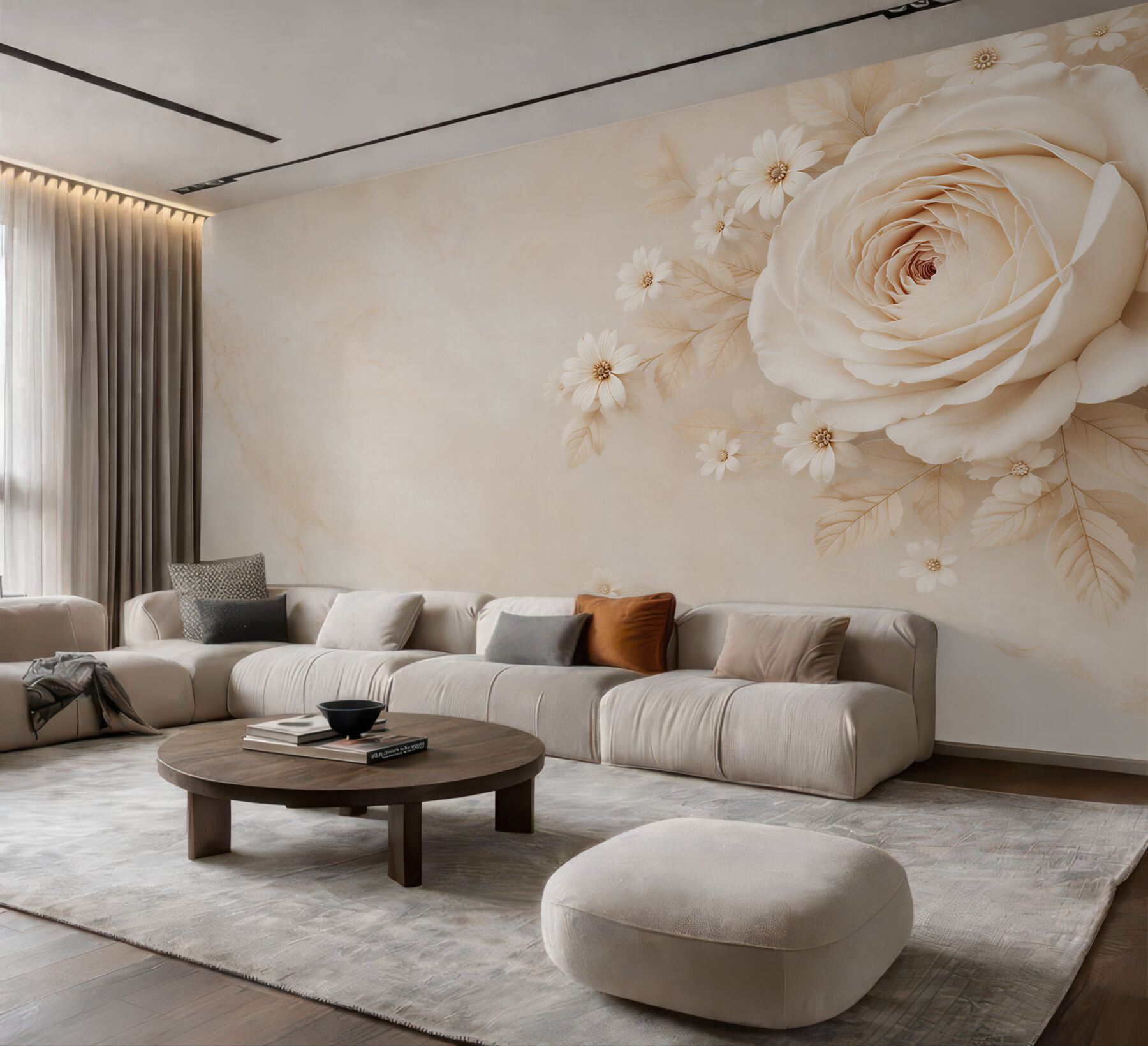 Fototapeta beżowa róża z drobnymi kwiatami subtelna elegancja?v23