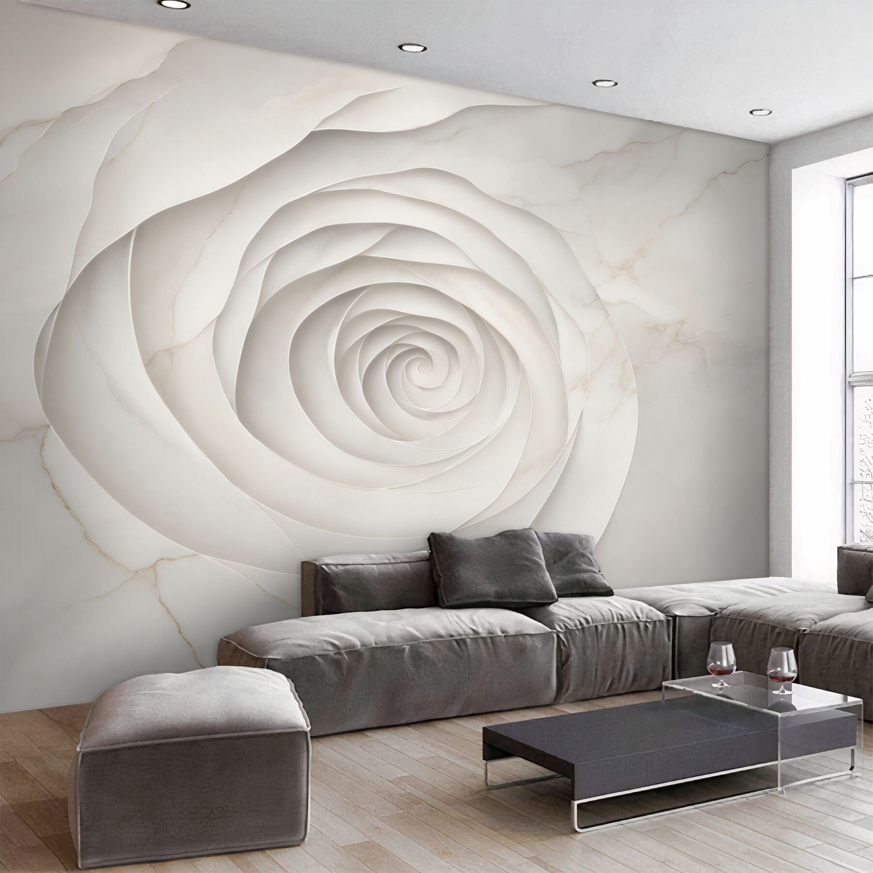 Fototapeta abstrakcyjna róża 3D kremowa z marmurowym tłem elegancka?v23