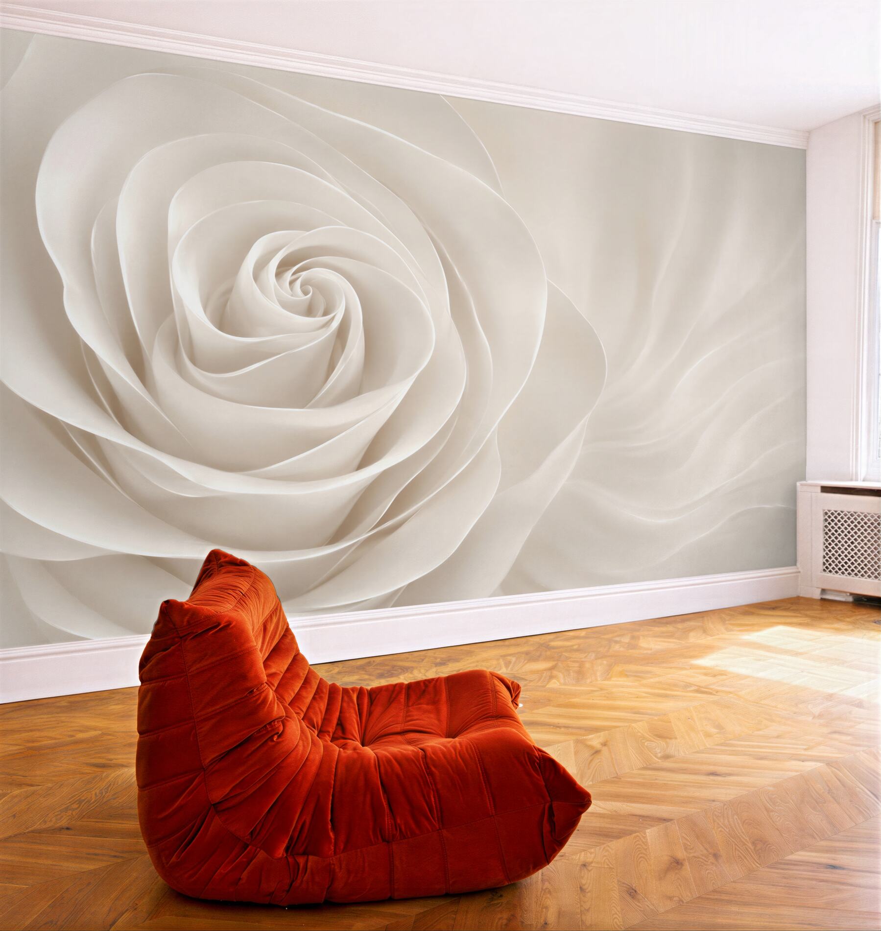 Fototapeta biała róża 3D kremowa delikatna do eleganckiej sypialni?v23