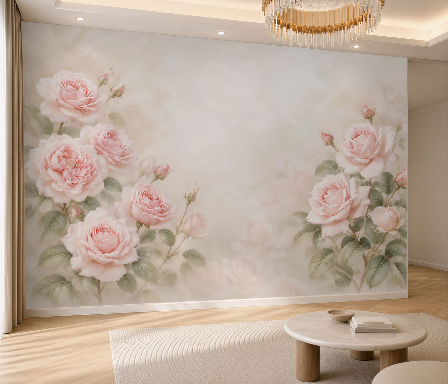 Fototapeta delikatne róże pastelowe na kremowym tle elegancka?v23