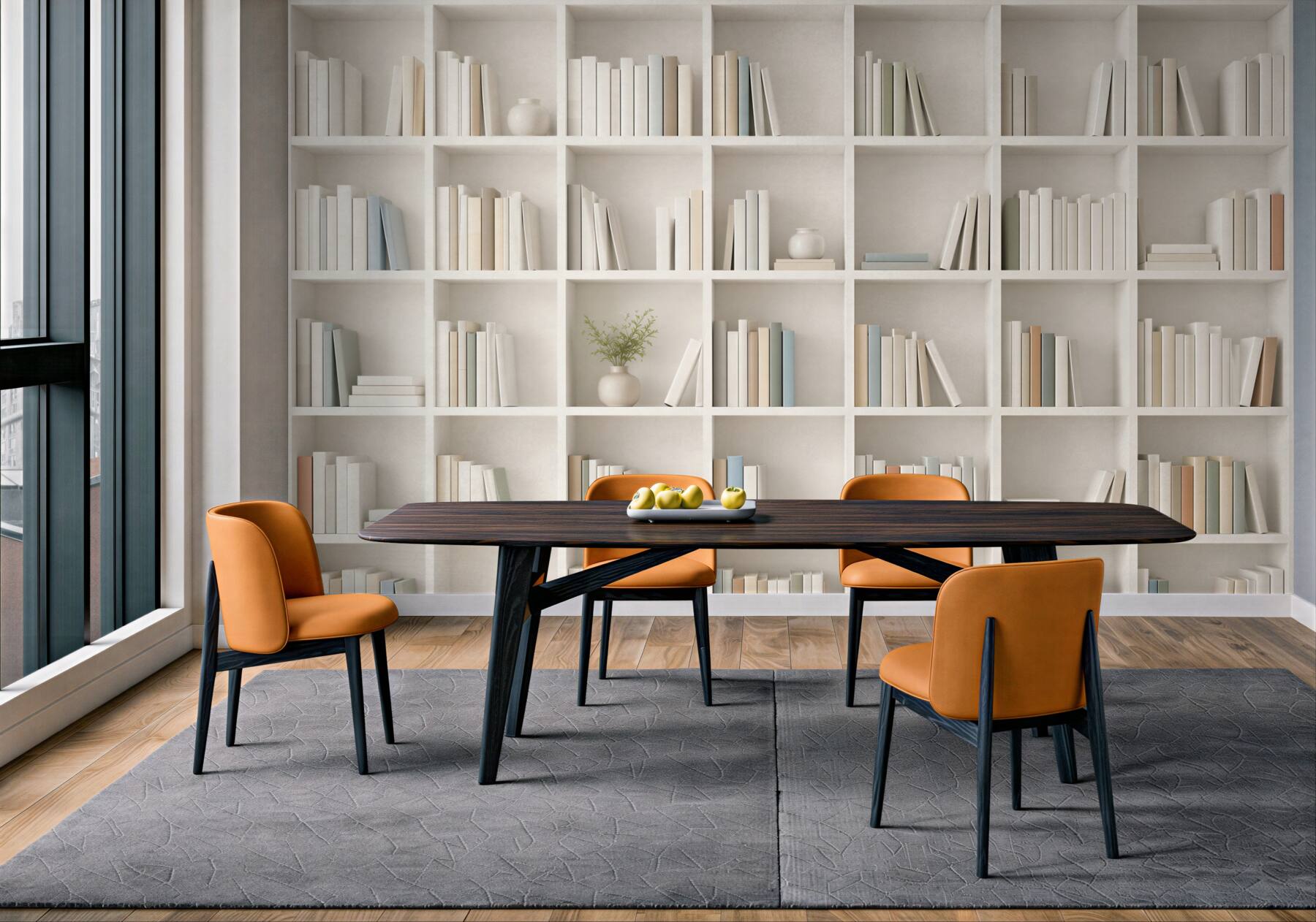 Fototapeta biała biblioteczka z książkami minimalistyczna do gabinetu i salonu?v23