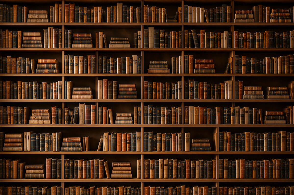 Fototapeta regał z książkami brązowa biblioteka w klasycznym stylu