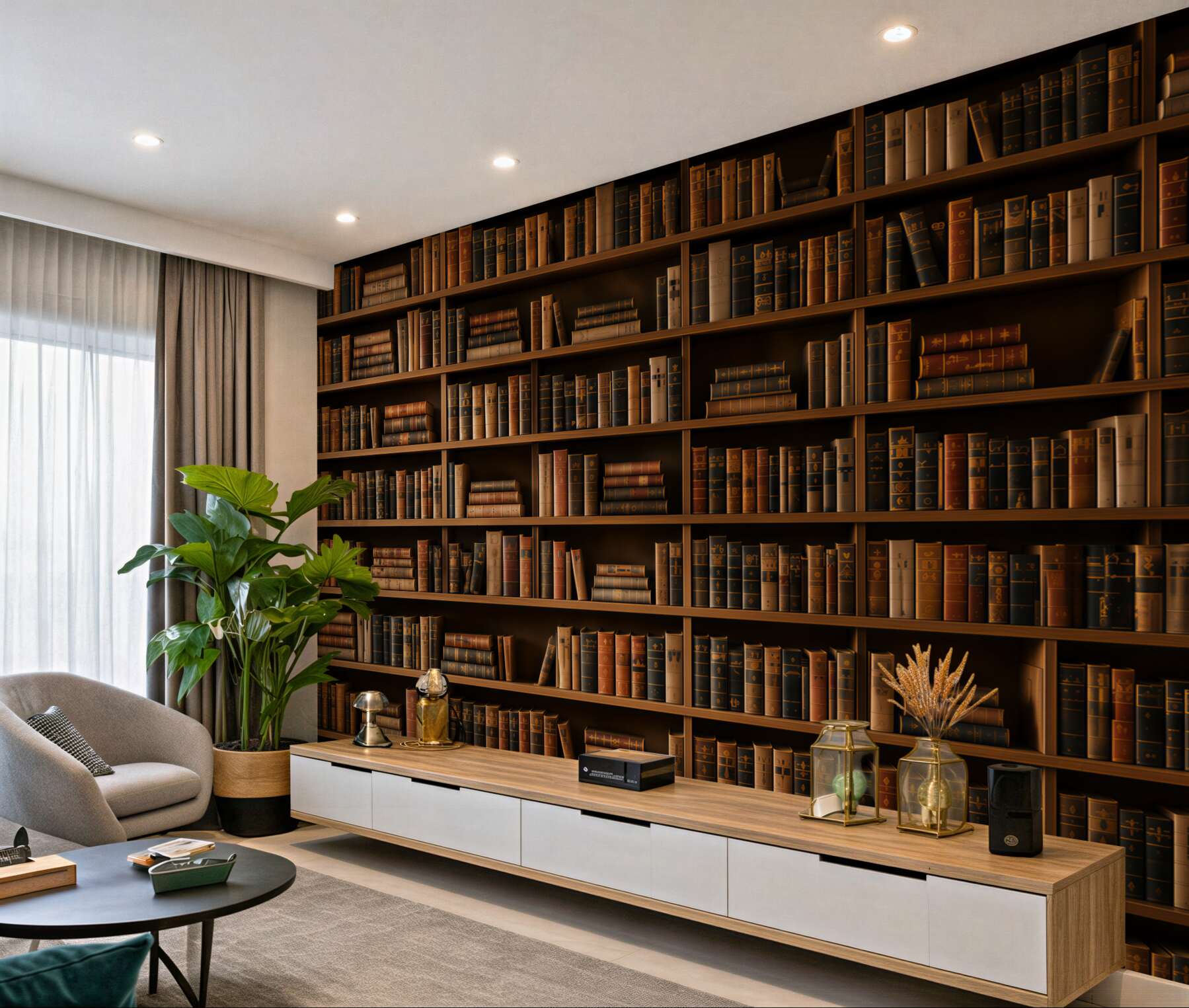 Fototapeta regał z książkami brązowa biblioteka w klasycznym stylu?v23