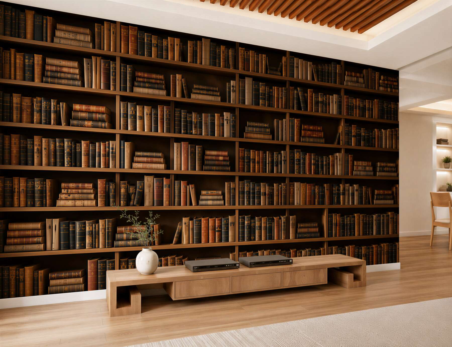 Fototapeta regał z książkami brązowa biblioteka w klasycznym stylu?v23