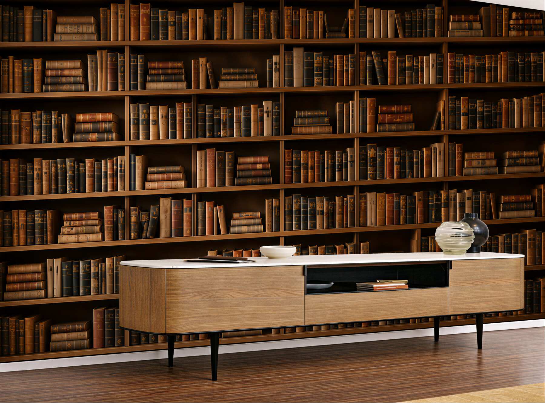 Fototapeta regał z książkami brązowa biblioteka w klasycznym stylu?v23