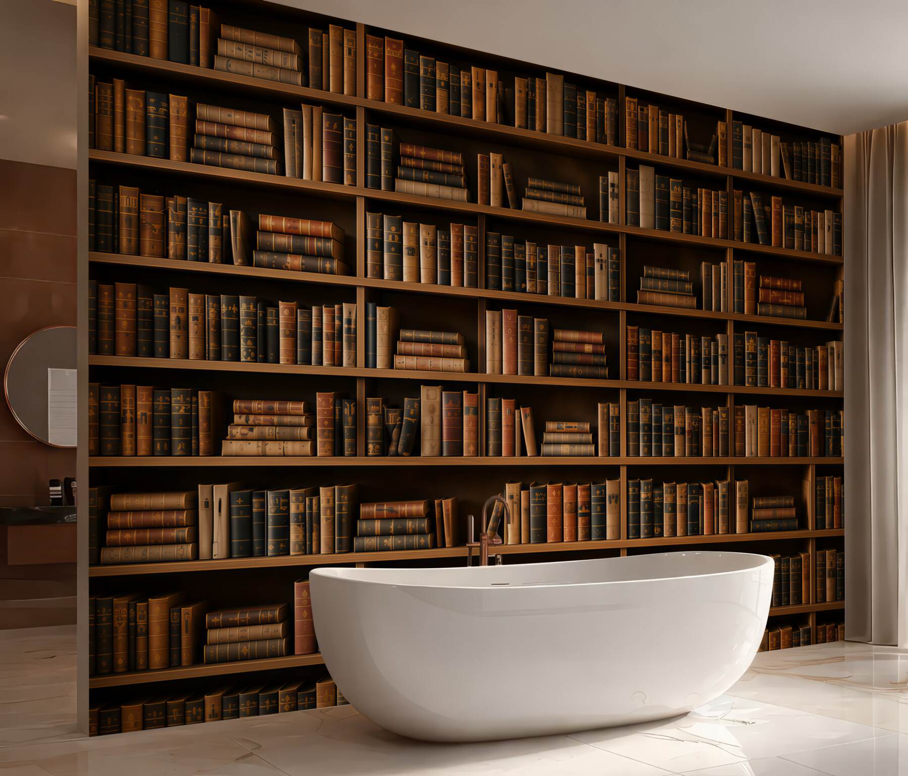 Fototapeta regał z książkami brązowa biblioteka w klasycznym stylu?v23