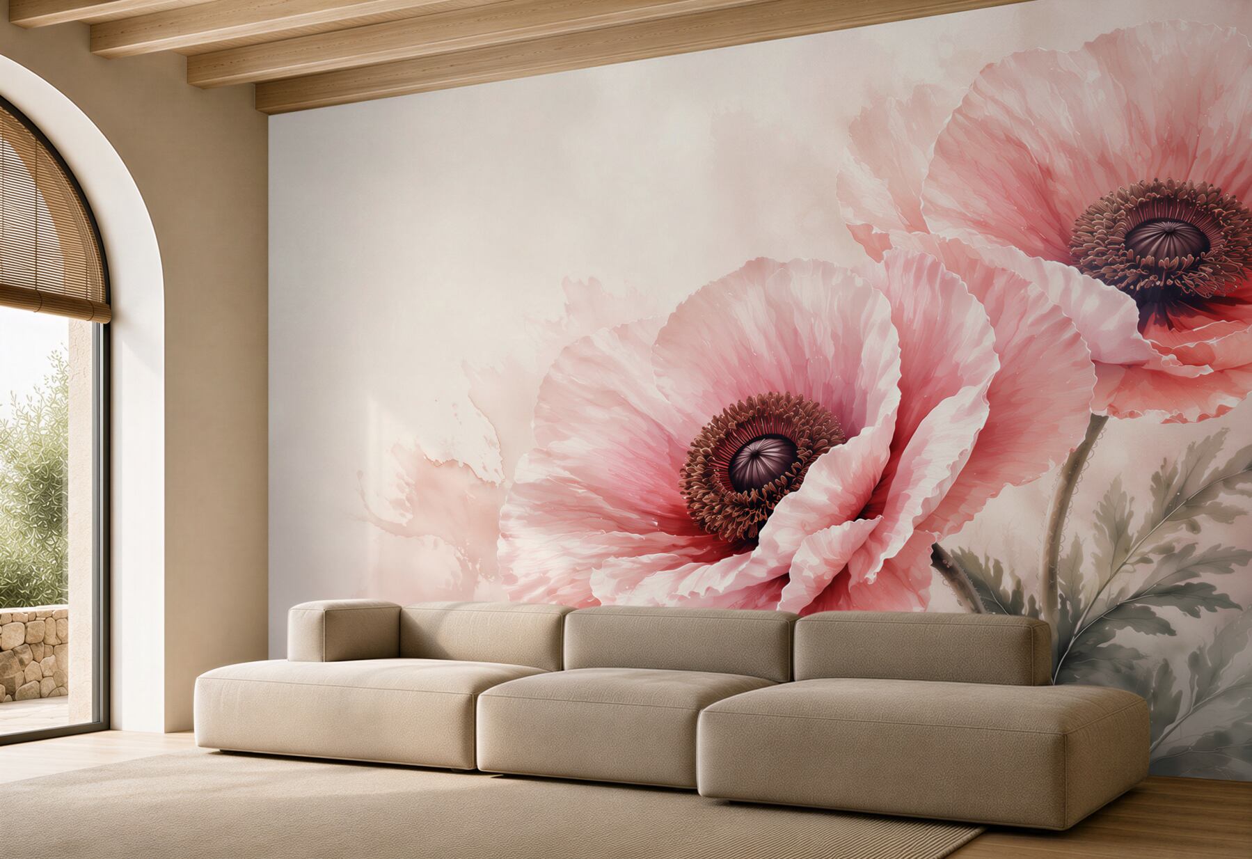 Fototapeta maki różowe subtelne kwiaty na jasnym tle?v23