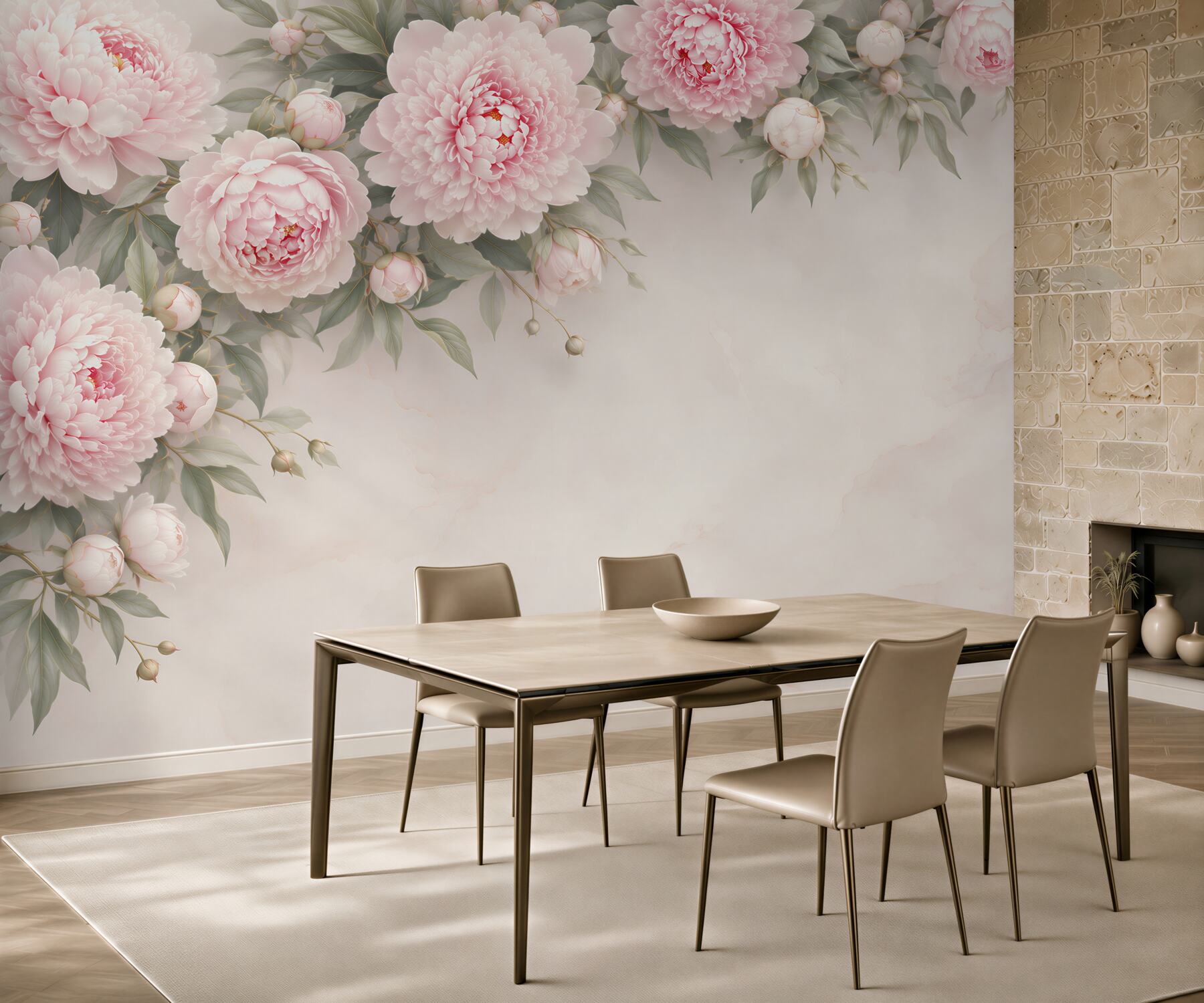 Fototapeta piwonie pudrowy róż na marmurkowym tle elegancka?v23