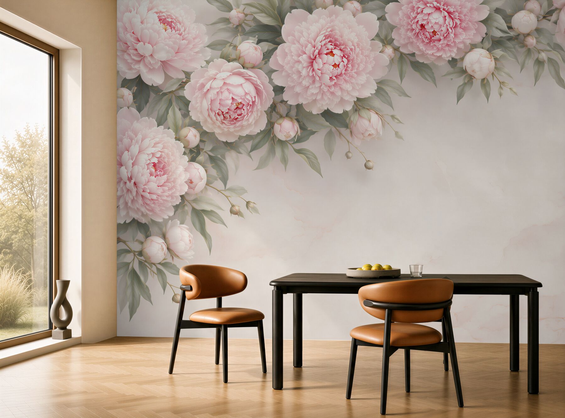 Fototapeta piwonie pudrowy róż na marmurkowym tle elegancka?v23
