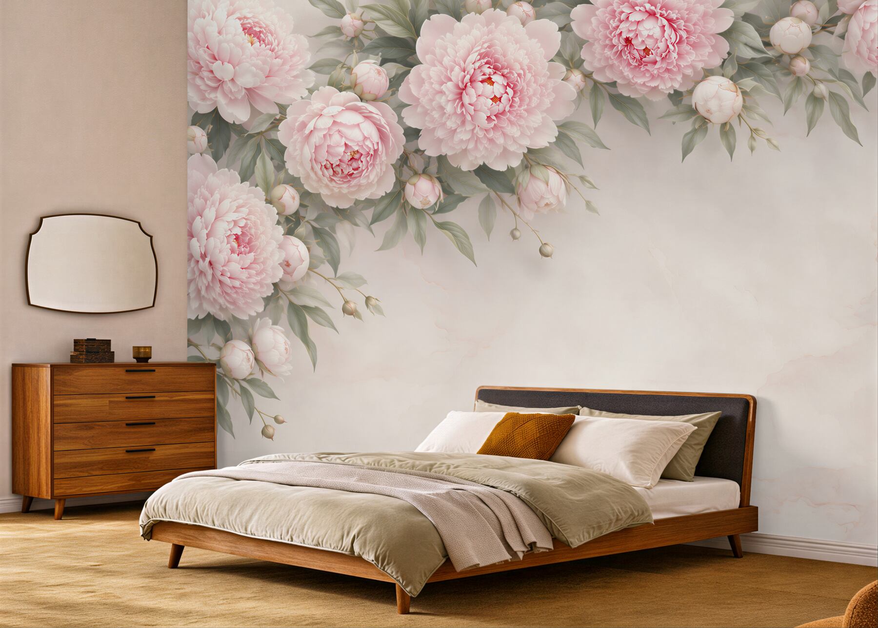 Fototapeta piwonie pudrowy róż na marmurkowym tle elegancka?v23
